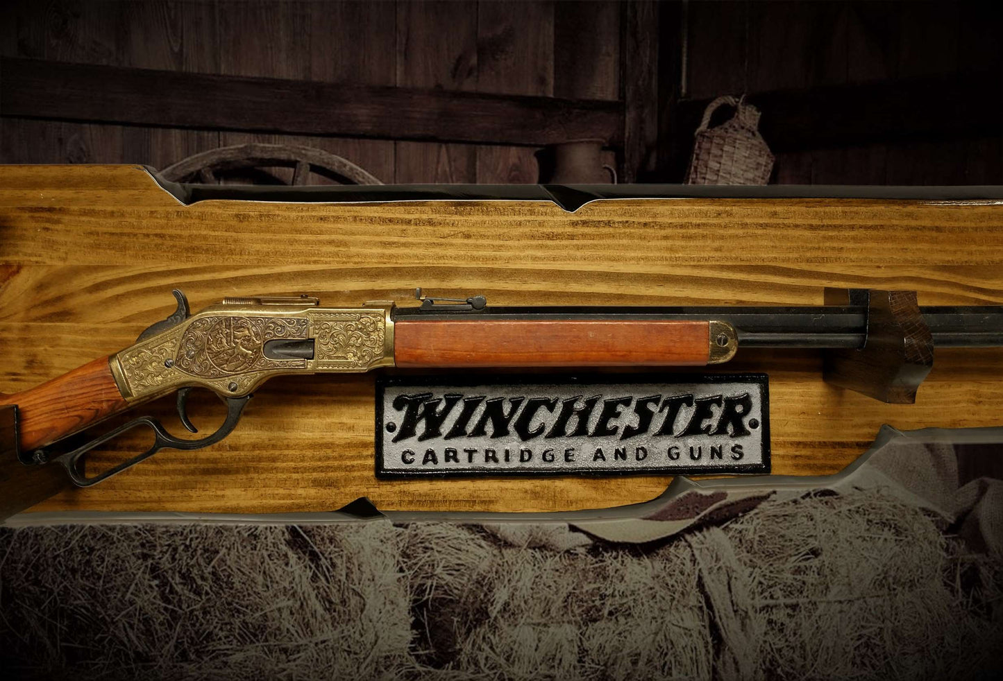 Walker Wood Gifts UNIQUE Winchester Lever Action Rifle/Colt Pistol Display 2 Place gun Rack