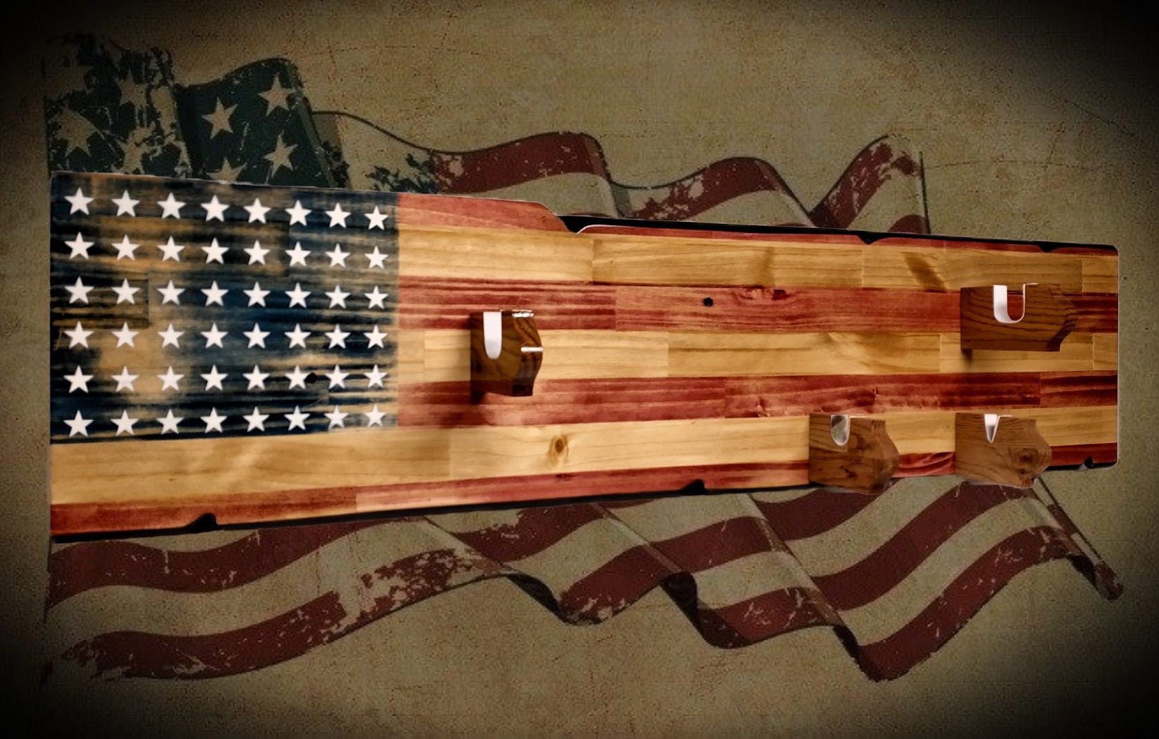 Walker Wood Gifts Vintage Rustic 48 Star Flag M1 Garand Rifle and Bayonet Wall Display Patriot Soldier American Decor Collectors Gift