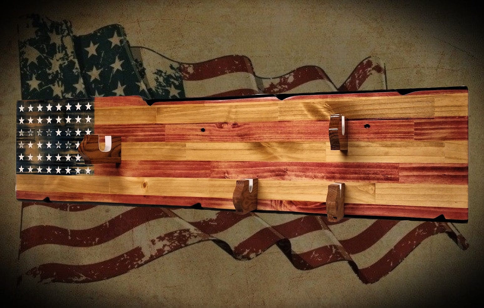 Walker Wood Gifts Vintage Rustic 48 Star Flag M1 Garand Rifle and Bayonet Wall Display Patriot Soldier American Decor Collectors Gift