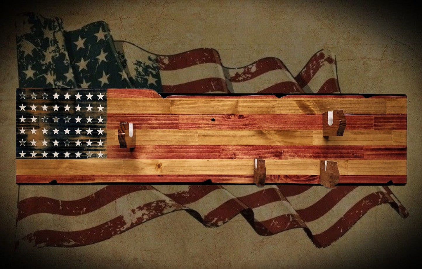Walker Wood Gifts Vintage Rustic 48 Star Flag M1 Garand Rifle and Bayonet Wall Display Patriot Soldier American Decor Collectors Gift