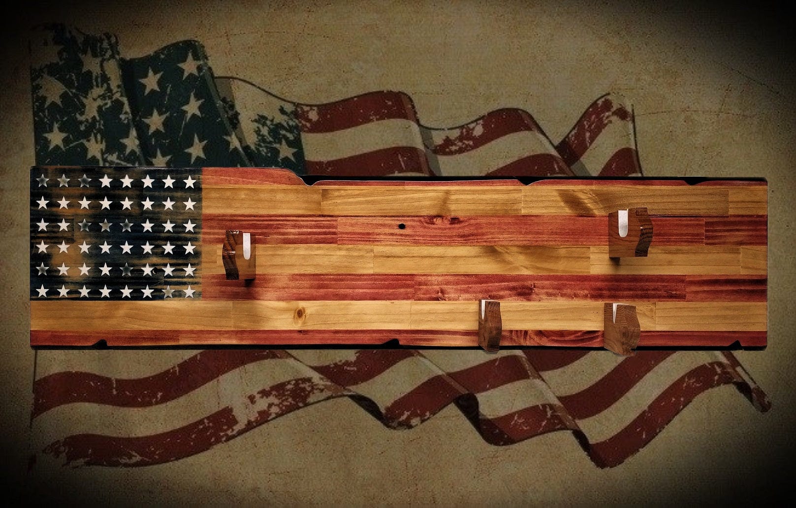 Walker Wood Gifts Vintage Rustic 48 Star Flag M1 Garand Rifle and Bayonet Wall Display Patriot Soldier American Decor Collectors Gift