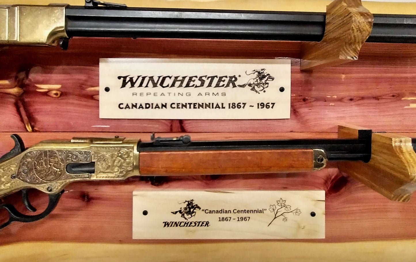 walkerwoodgifts Custom Designed 2 Place Gun Display, Live Edge Red Knotty Cedar