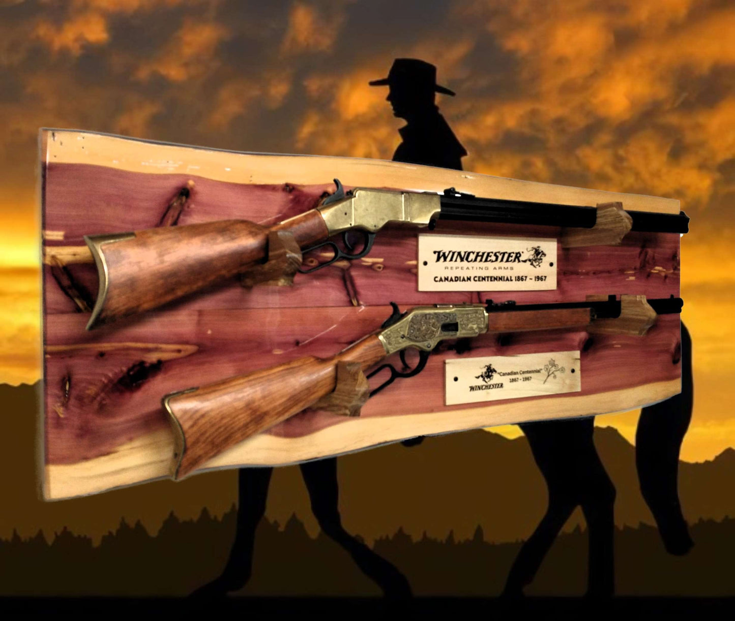 walkerwoodgifts Custom Designed 2 Place Gun Display, Live Edge Red Knotty Cedar