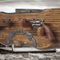 walkerwoodgifts Gun Display Rustic Faux Live Edge Double Colt PeaceMaker Pistol Wall Display Key Colt Gift