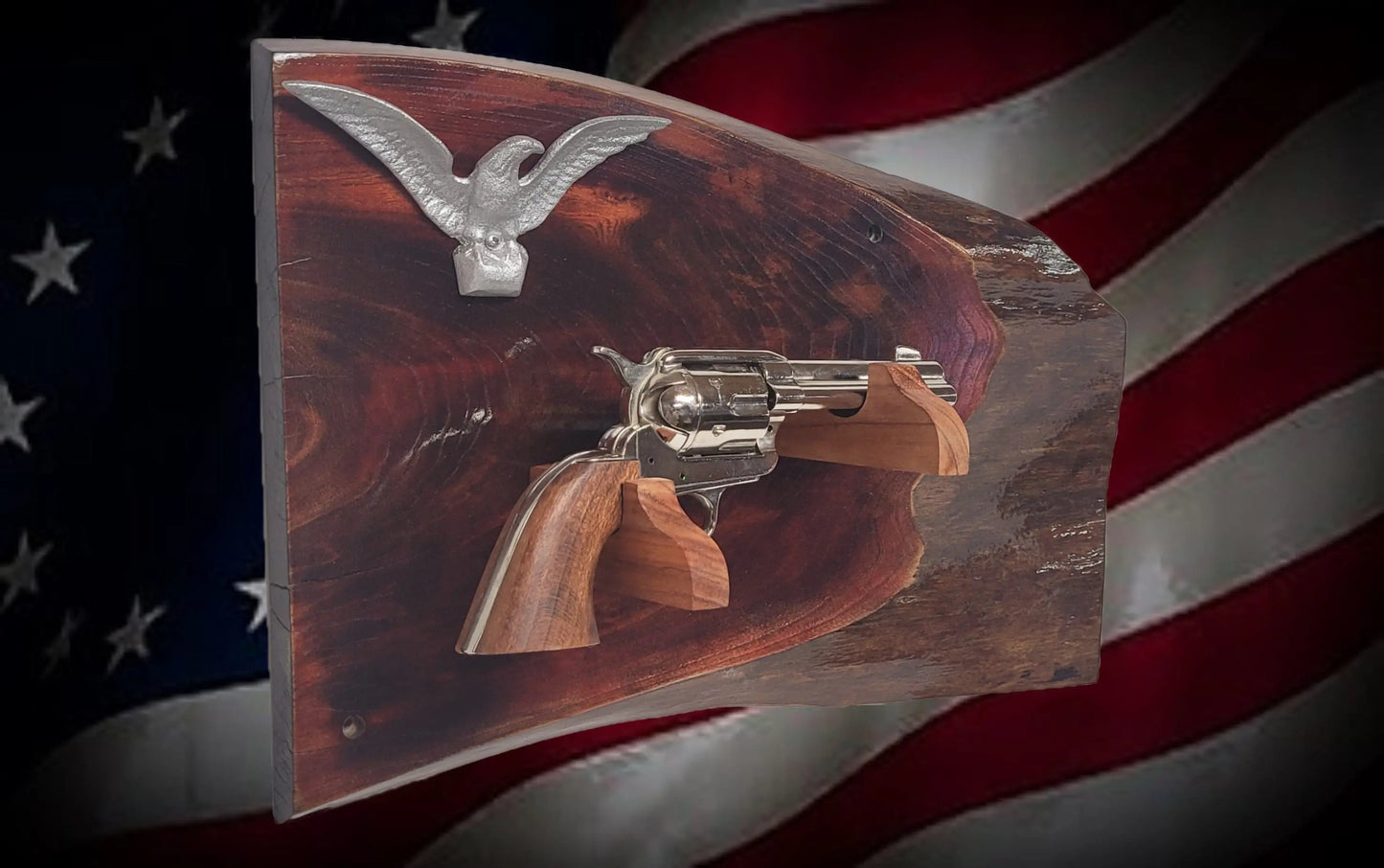 walkerwoodgifts Gun Display Rustic Live Edge Maple Padauk Colt PeaceMaker Pistol Eagle Wall Display Collectors Gift