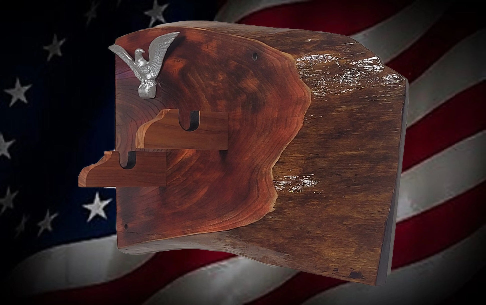 walkerwoodgifts Gun Display Rustic Live Edge Maple Padauk Colt PeaceMaker Pistol Eagle Wall Display Collectors Gift