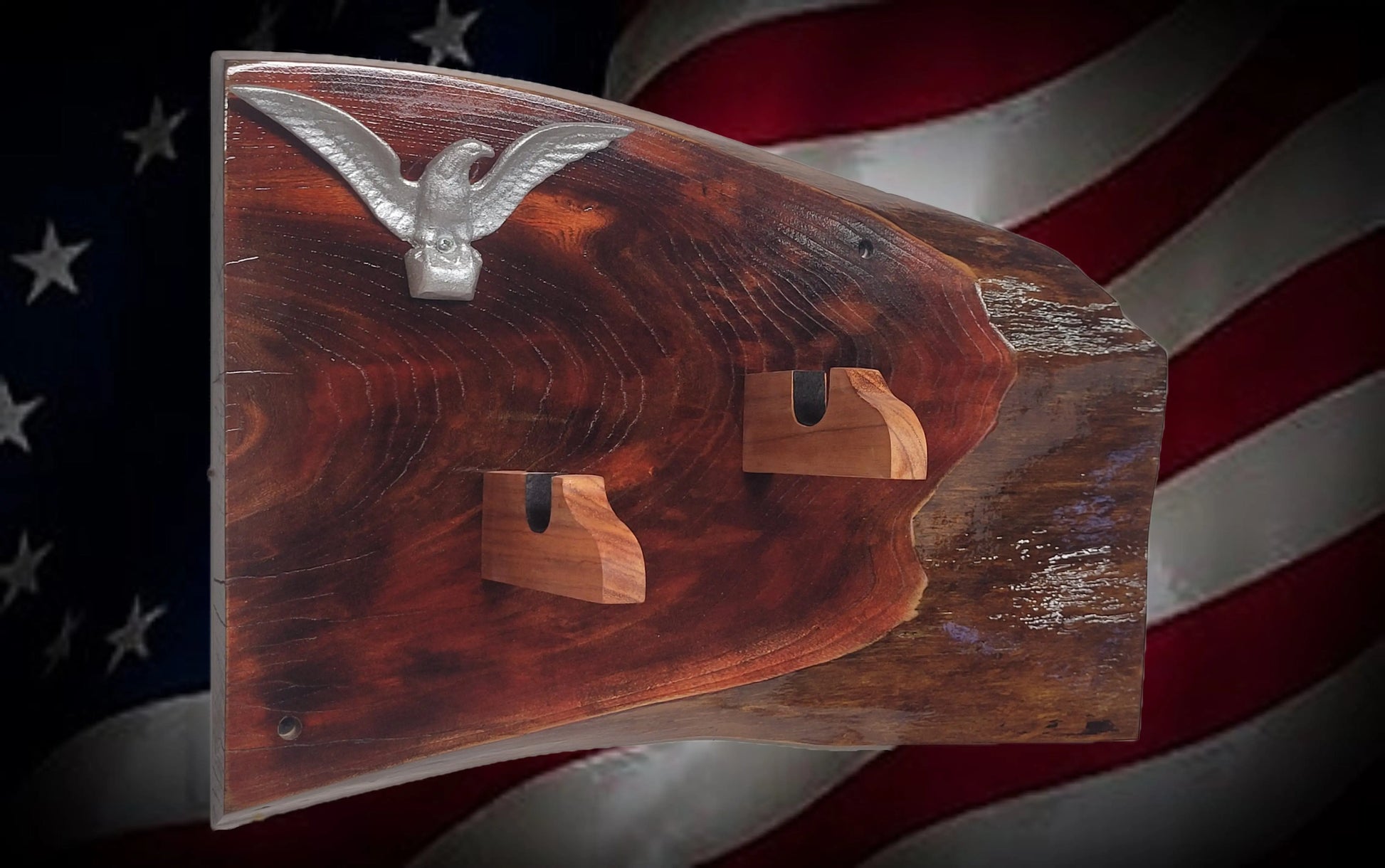 walkerwoodgifts Gun Display Rustic Live Edge Maple Padauk Colt PeaceMaker Pistol Eagle Wall Display Collectors Gift