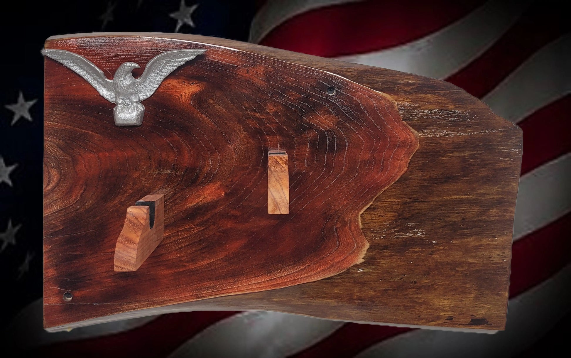 walkerwoodgifts Gun Display Rustic Live Edge Maple Padauk Colt PeaceMaker Pistol Eagle Wall Display Collectors Gift