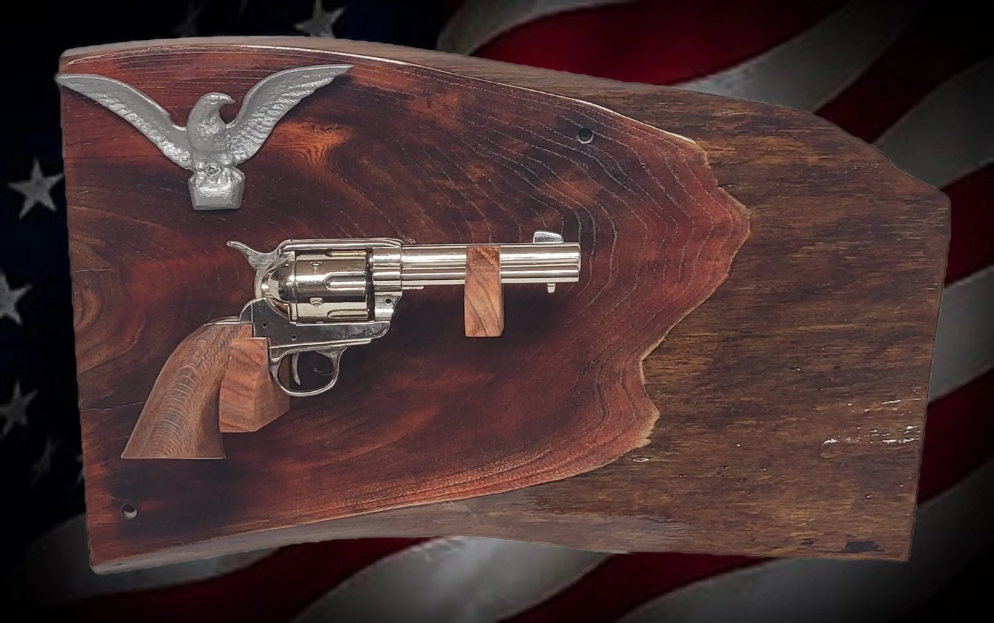 walkerwoodgifts Gun Display Rustic Live Edge Maple Padauk Colt PeaceMaker Pistol Eagle Wall Display Collectors Gift