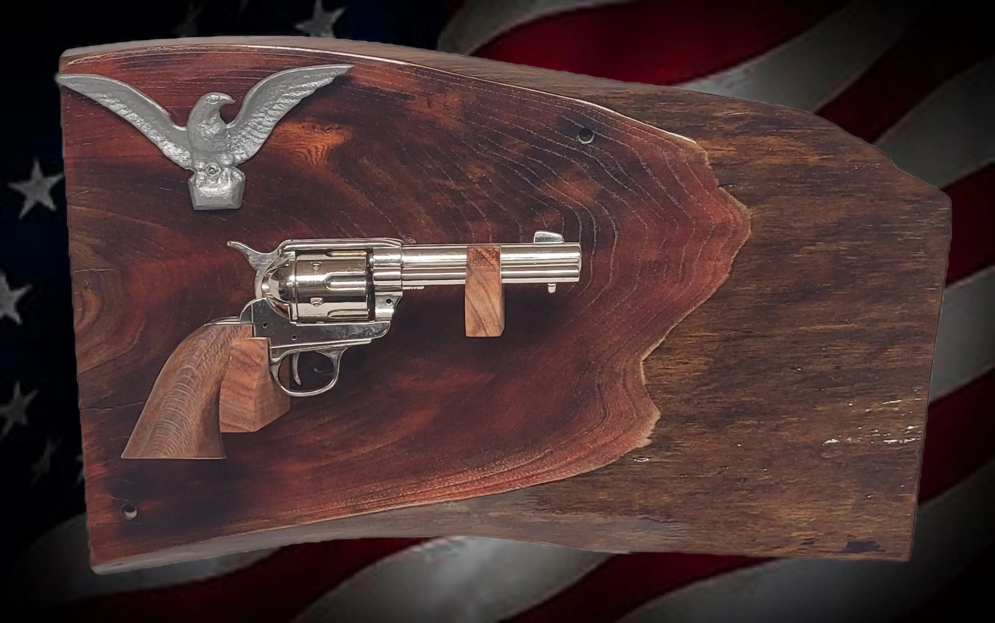 walkerwoodgifts Gun Display Rustic Live Edge Maple Padauk Colt PeaceMaker Pistol Eagle Wall Display Collectors Gift