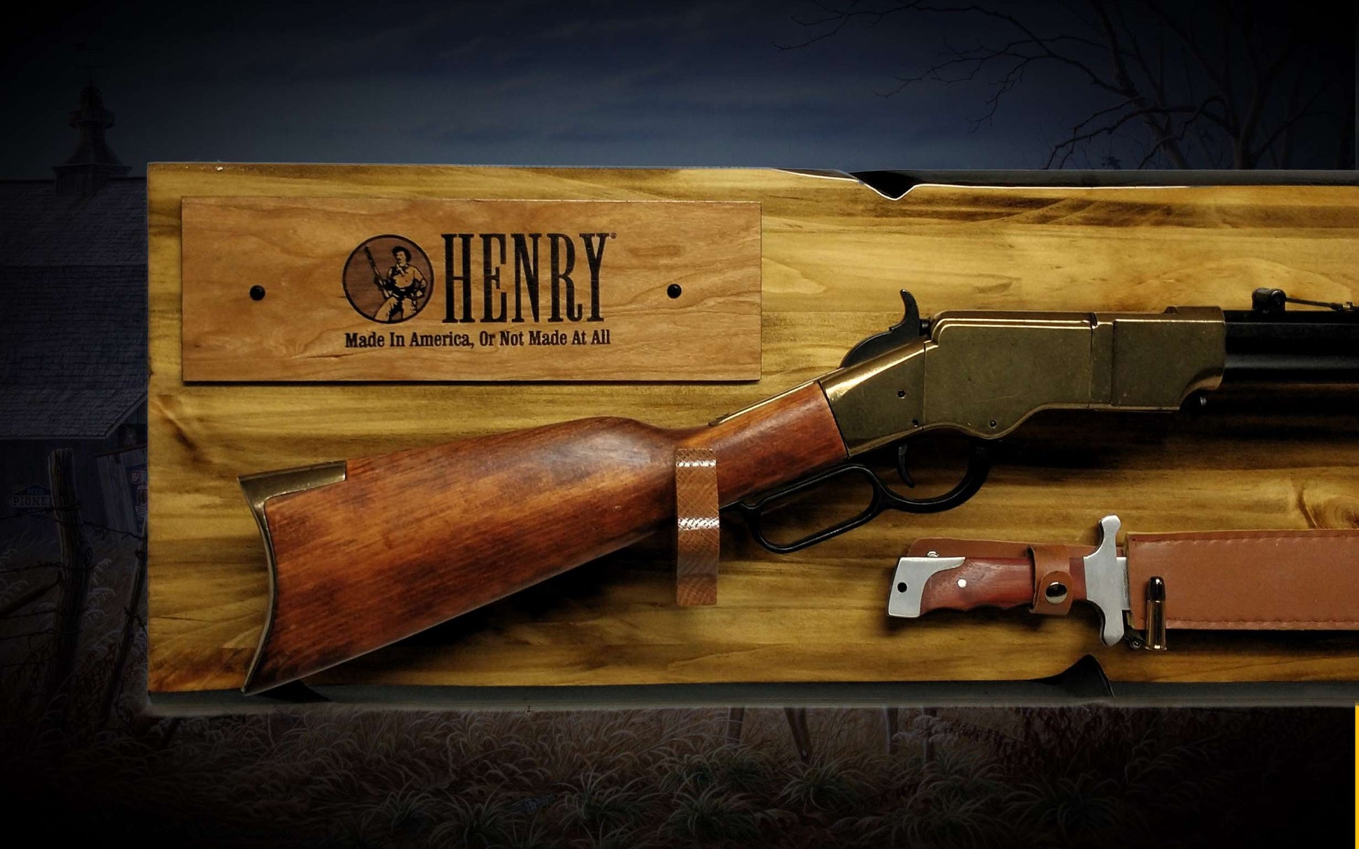 walkerwoodgifts gun rack Rustic Gun Rack Display For Henry Lever Action Rifle Imitation Live Edge Bullet Hangers Cabin Décor Collectors Gift