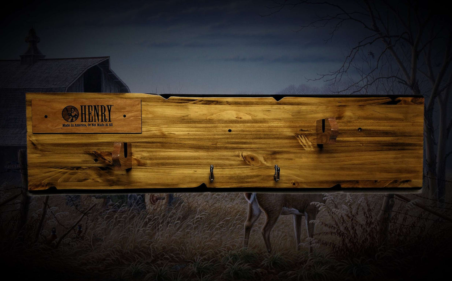 walkerwoodgifts gun rack Rustic Gun Rack Display For Henry Lever Action Rifle Imitation Live Edge Bullet Hangers Cabin Décor Collectors Gift