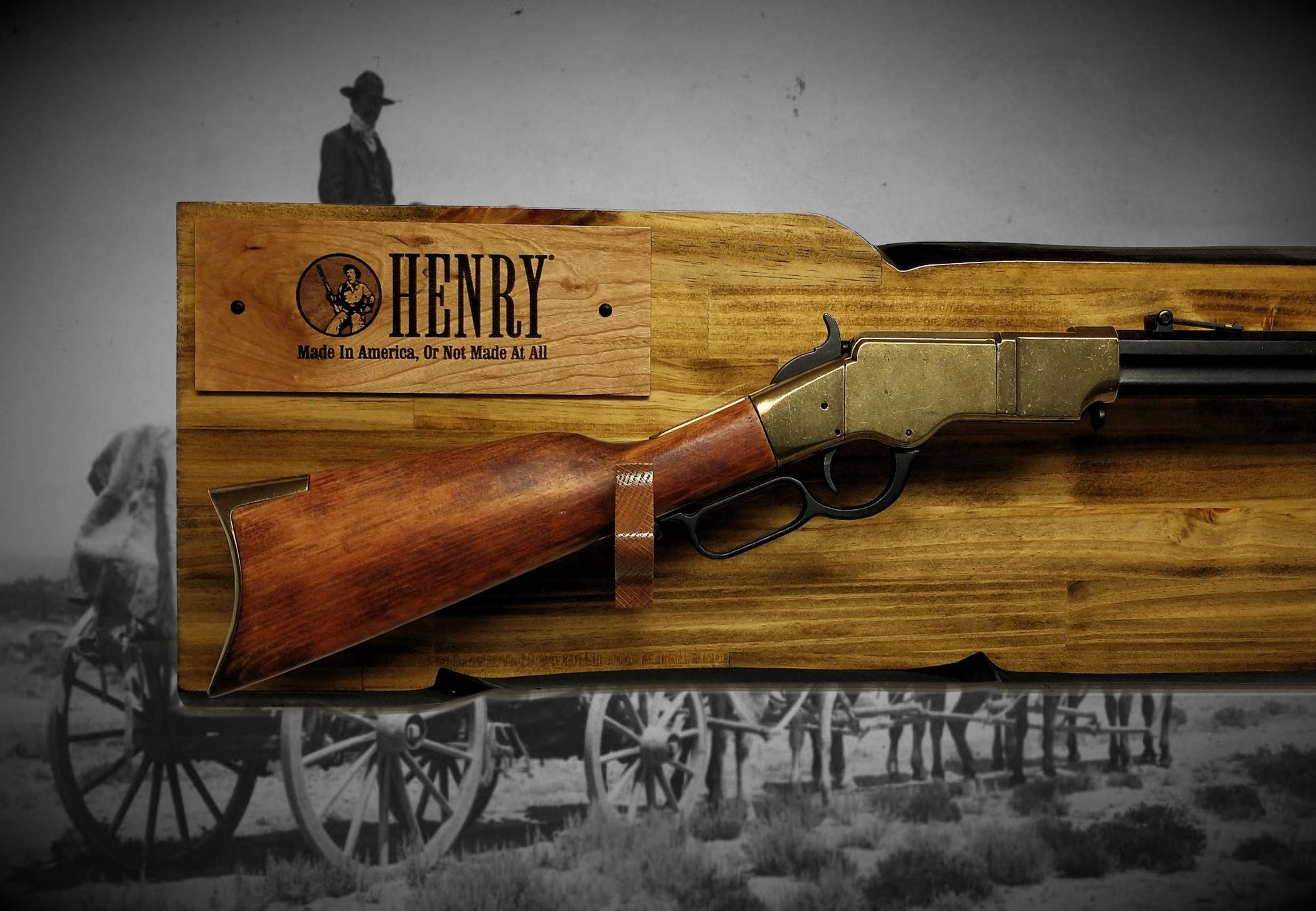 walkerwoodgifts gun rack Rustic Gun Rack Display For Henry Lever Action Rifle Imitation Live Edge Cabin Décor Collectors Gift