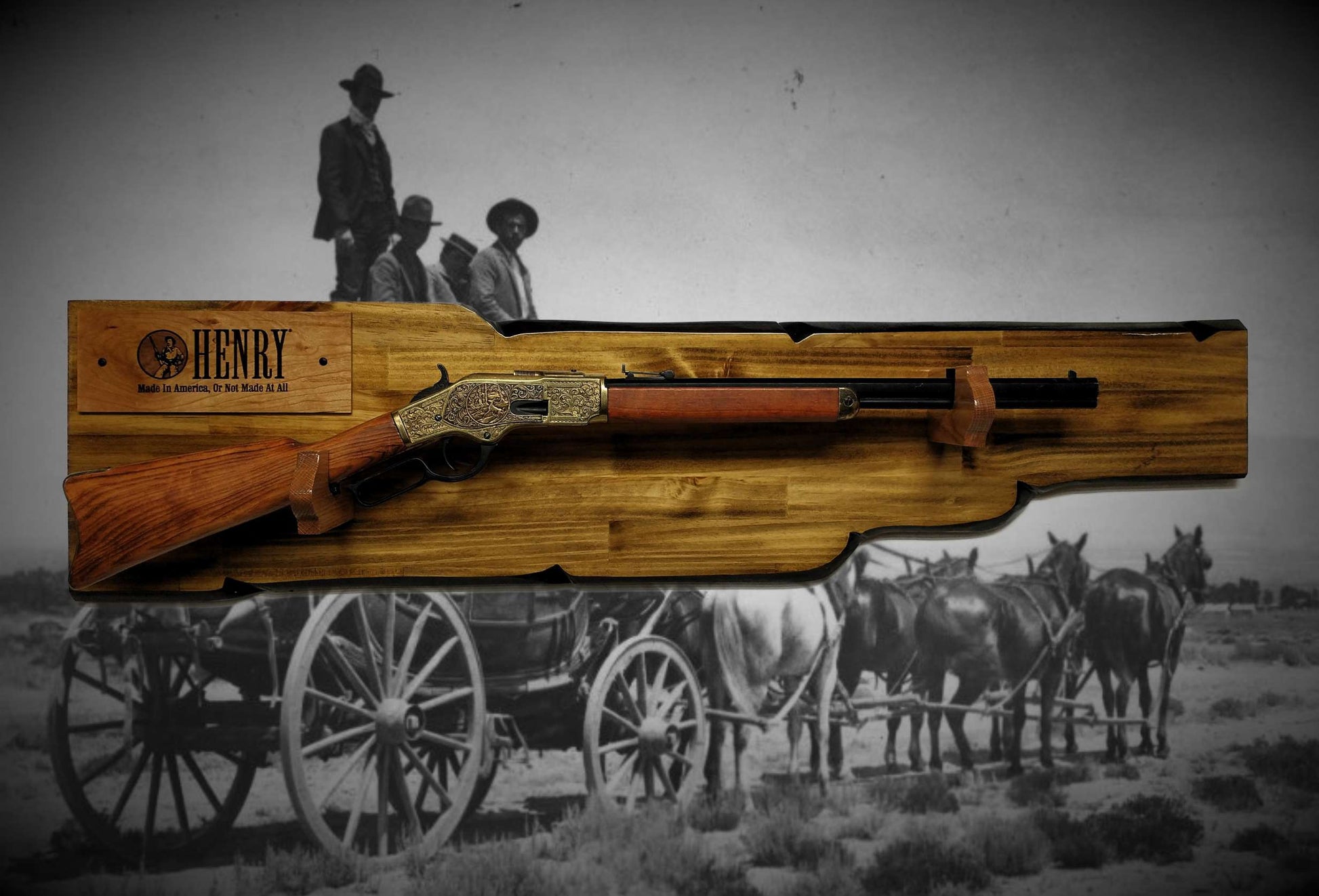 walkerwoodgifts gun rack Rustic Gun Rack Display For Henry Lever Action Rifle Imitation Live Edge Cabin Décor Collectors Gift