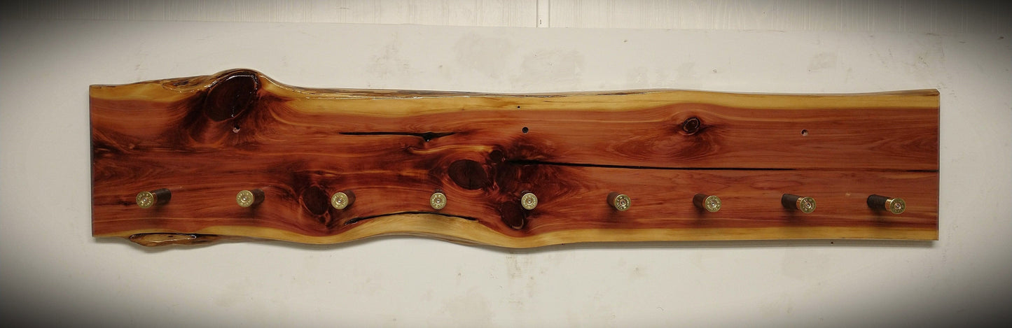 walkerwoodgifts Hat & Coat Rack Live Edge Knotty Red Cedar Hat Coat Rack Black Shotgun Shell Pegs Special Request