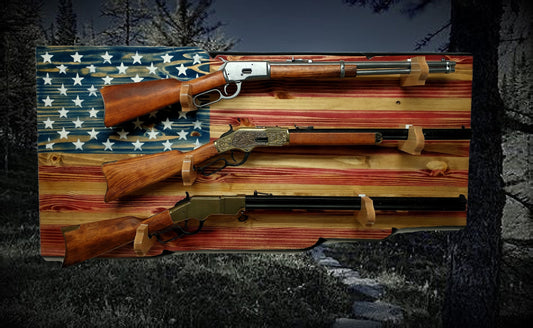 walkerwoodgifts Home & Garden Old Glory 3 Place Lever Action Rustic Flag Gun Rack Knotty Pine Patriotic Décor Gift, FREE SHIPPING