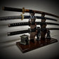walkerwoodgifts Home & Garden Rustic 4 Tier Katana Sword Stand Solid Teak Base Wakizashi Tanto Mantel Desk Top Vintage Display Japanese Décor Gift Free Shipping