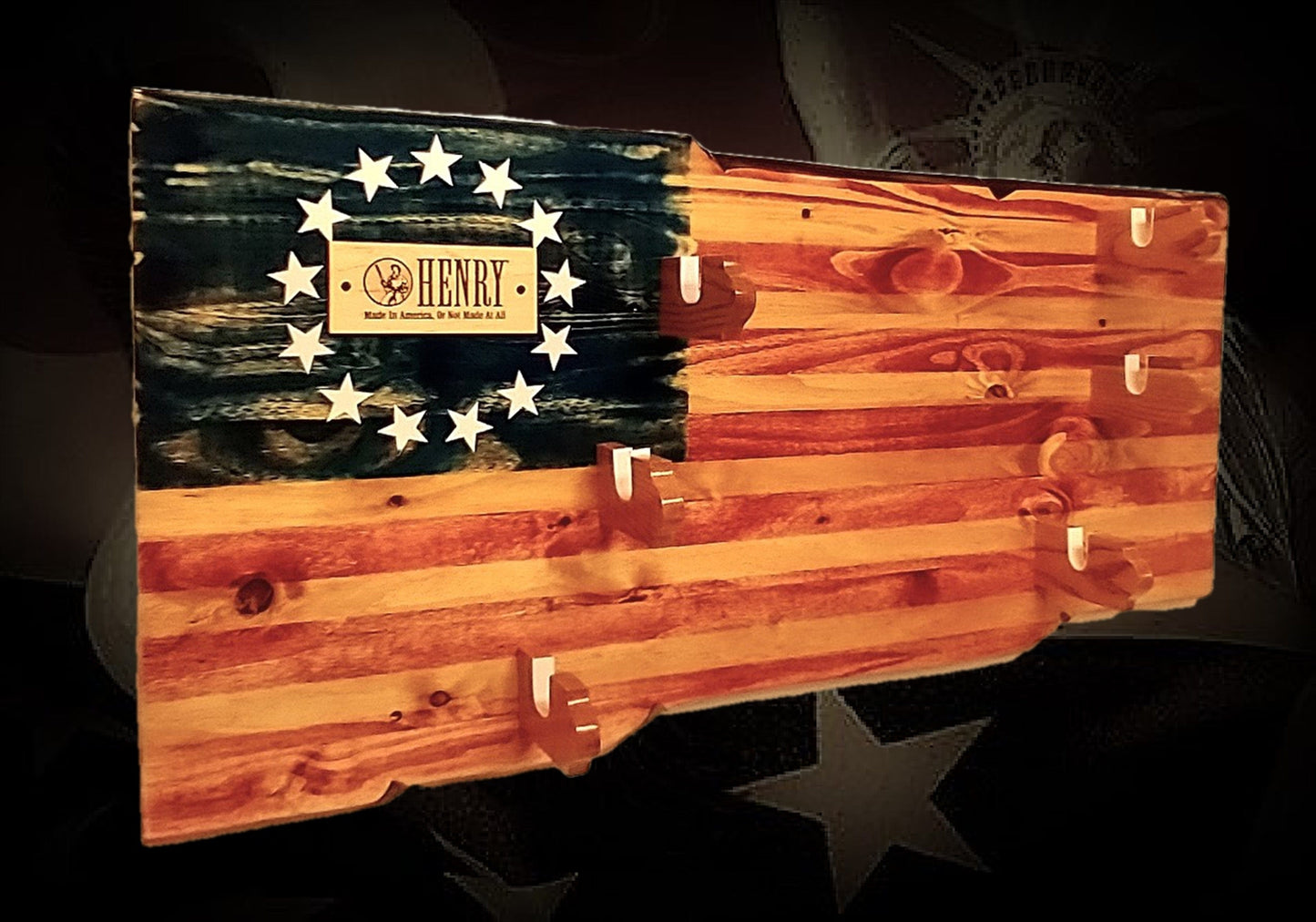 walkerwoodgifts Home & Garden Rustic Henry 13 Stars and Stripes Display 3 Place Lever Action Rifles Wood Henry Plaque Great Gift!