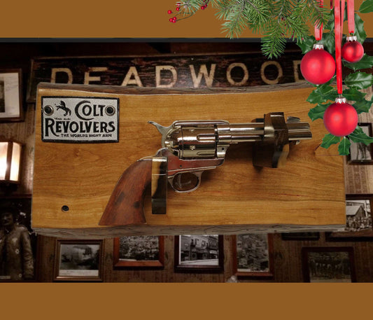 walkerwoodgifts Rustic Cherry Poplar Colt Pistol Wall Mount Display estern Cabin Decor Collectors Gift