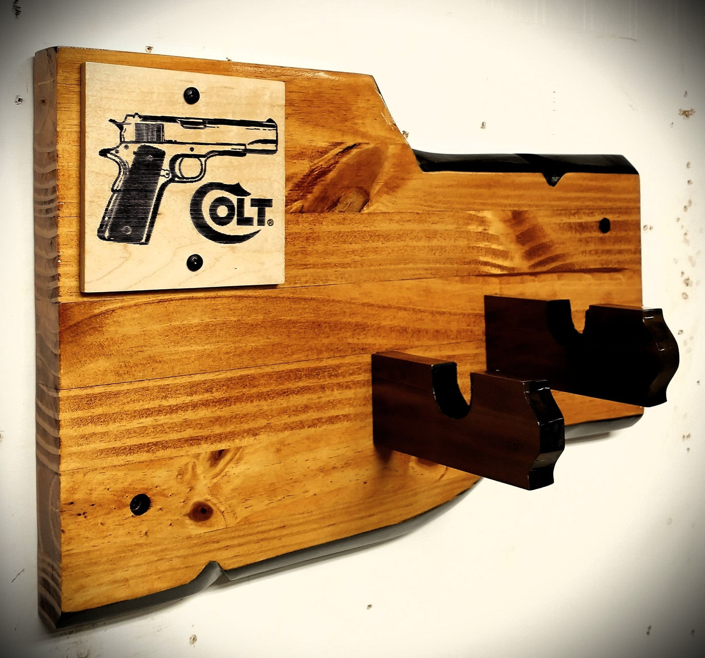 walkerwoodgifts Rustic Knotty Pine 1911 Government Colt 45 Wall Mount Display Collectors Gift