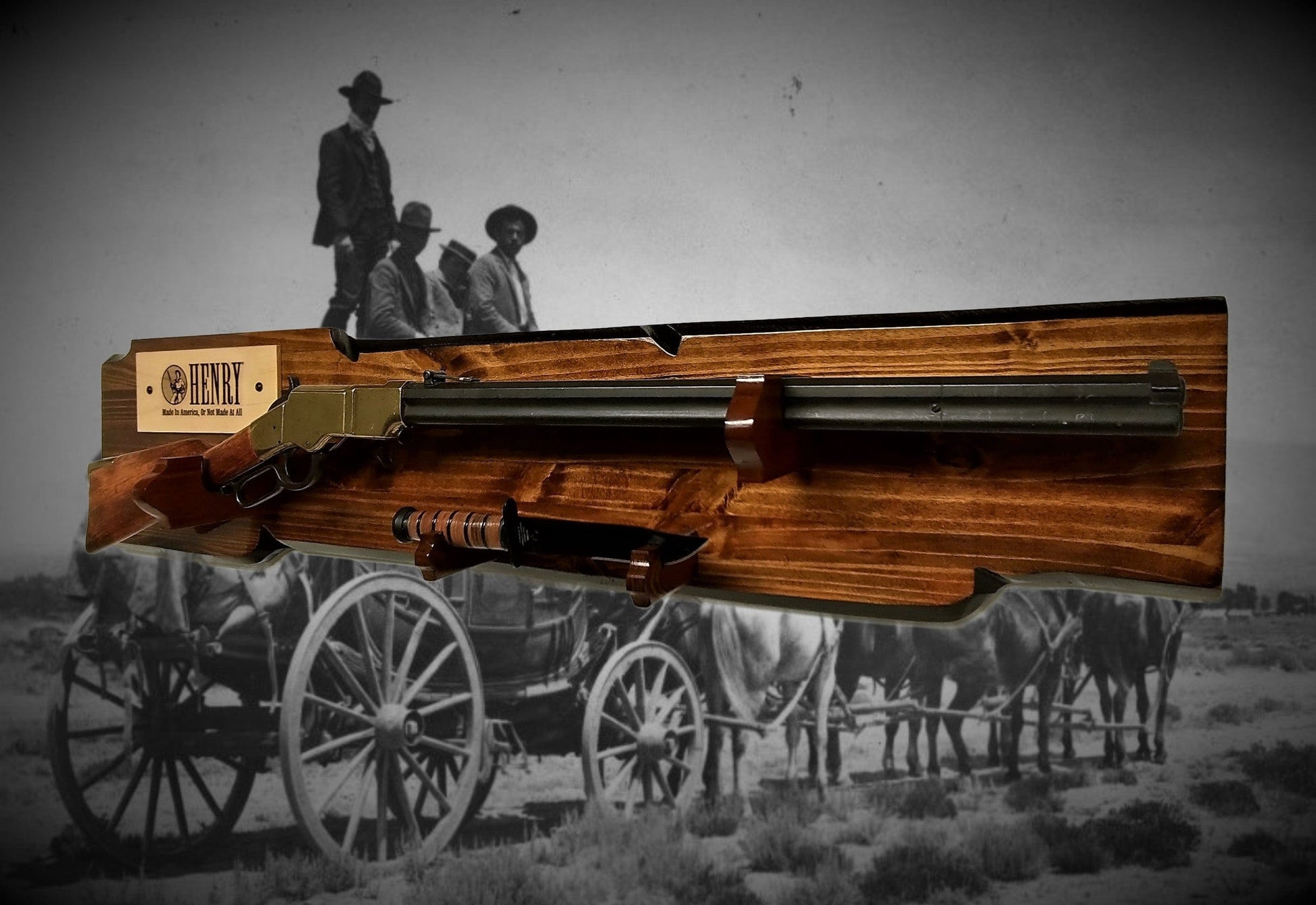 walkerwoodgifts Rustic Knotty Pine Henry Gun Rack Display For Lever Action Rifle Faux Live Edge Bullet Hangers Cabin Décor Collectors Gift