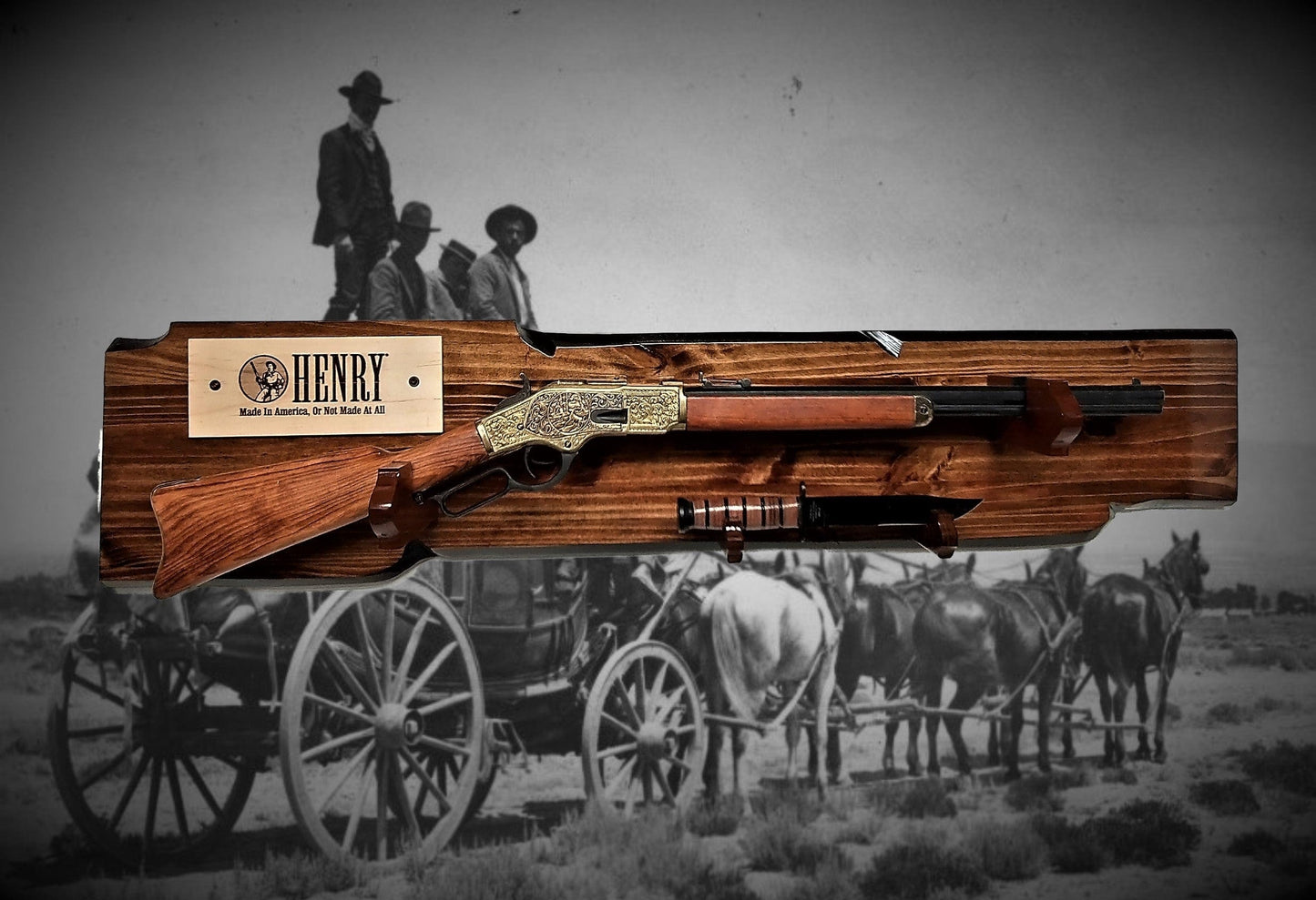 walkerwoodgifts Rustic Knotty Pine Henry Gun Rack Display For Lever Action Rifle Faux Live Edge Bullet Hangers Cabin Décor Collectors Gift