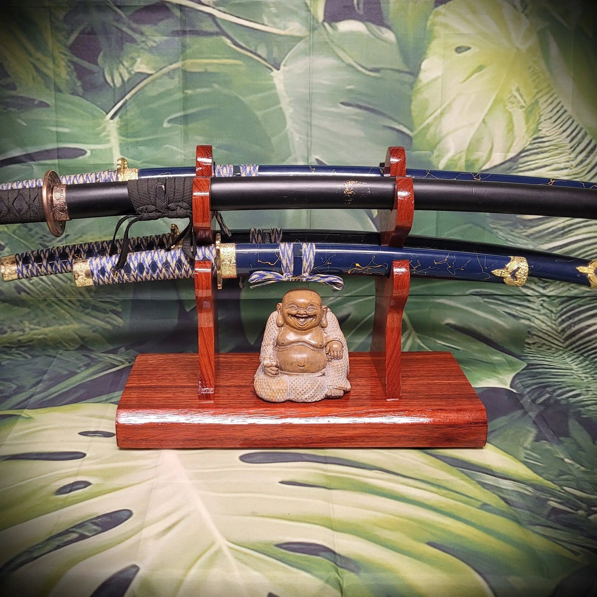 walkerwoodgifts sword display 4-Tier Stunning Elevated Padauk Samurai Sword Stand: A Perfect Collector's Gift