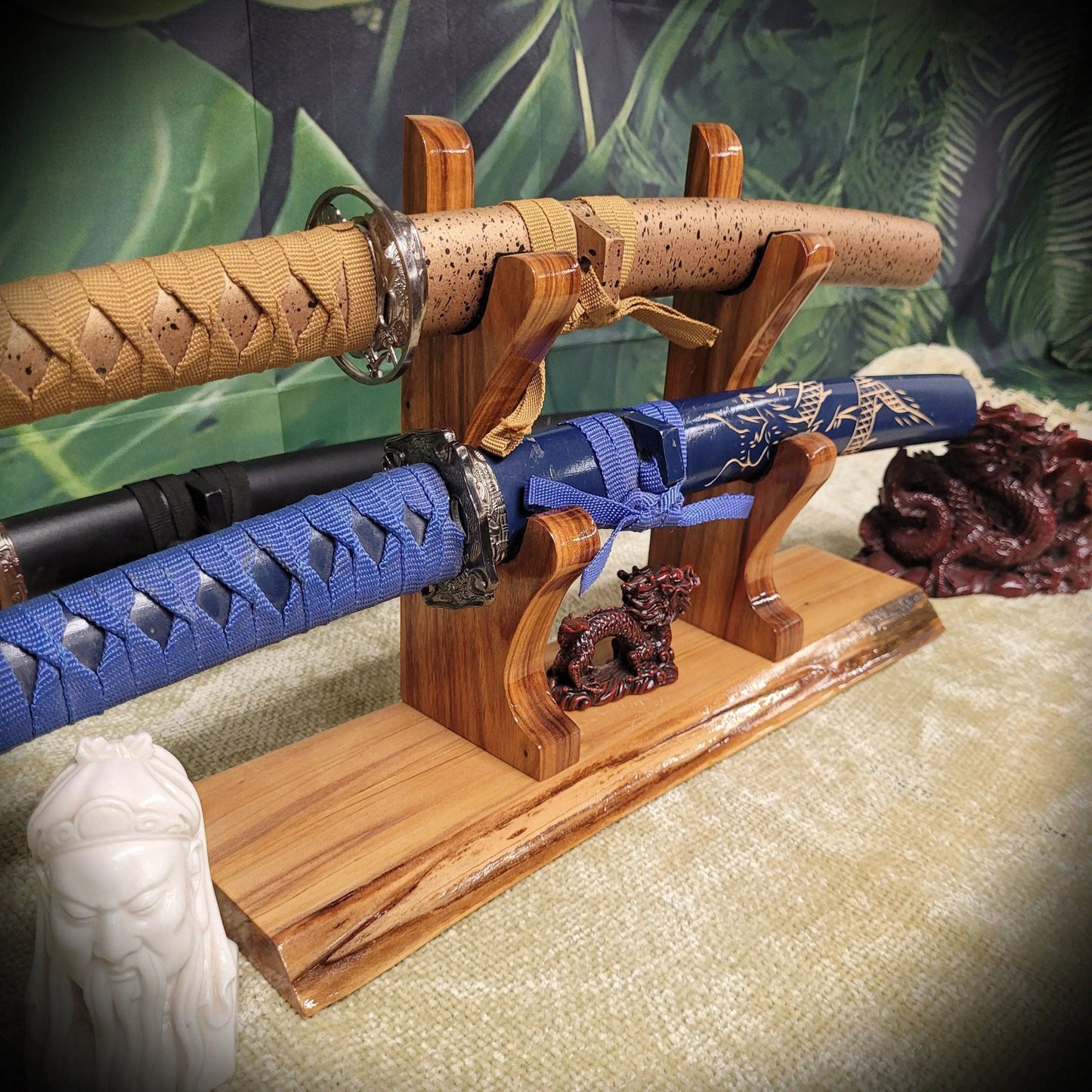 walkerwoodgifts sword display Beautiful Live Edge 2 Tier Ambrosia Maple Samurai Sword Display Stand Veteran Collectors Gift