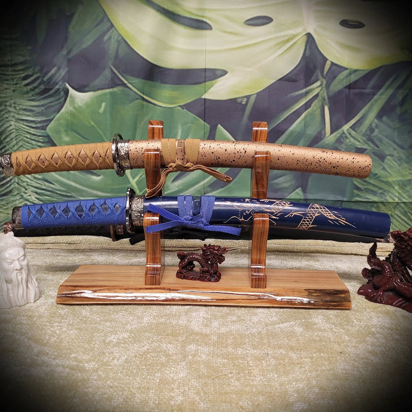 walkerwoodgifts sword display Beautiful Live Edge 2 Tier Ambrosia Maple Samurai Sword Display Stand Veteran Collectors Gift