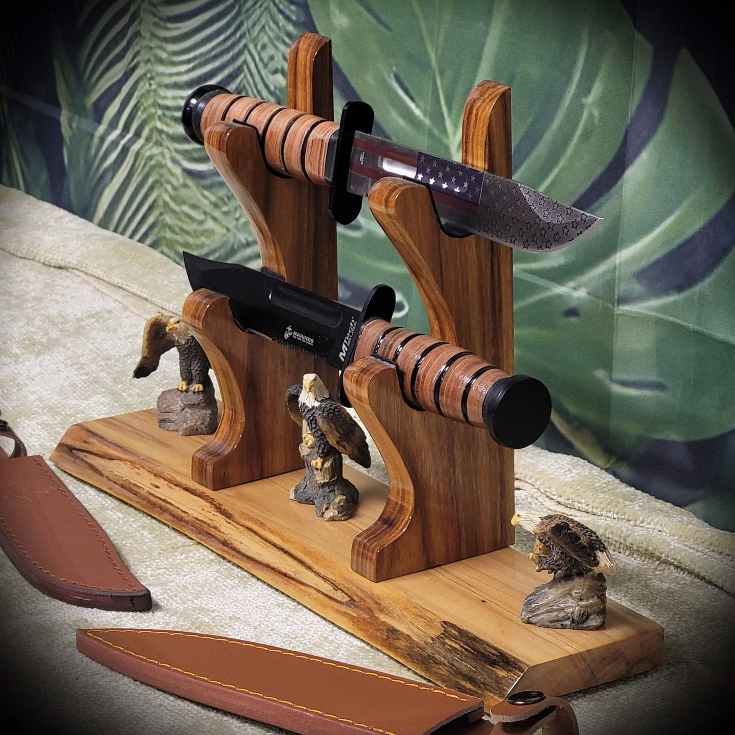 walkerwoodgifts sword display Beautiful Live Edge 2 Tier Ambrosia Maple Samurai Sword Display Stand Veteran Collectors Gift