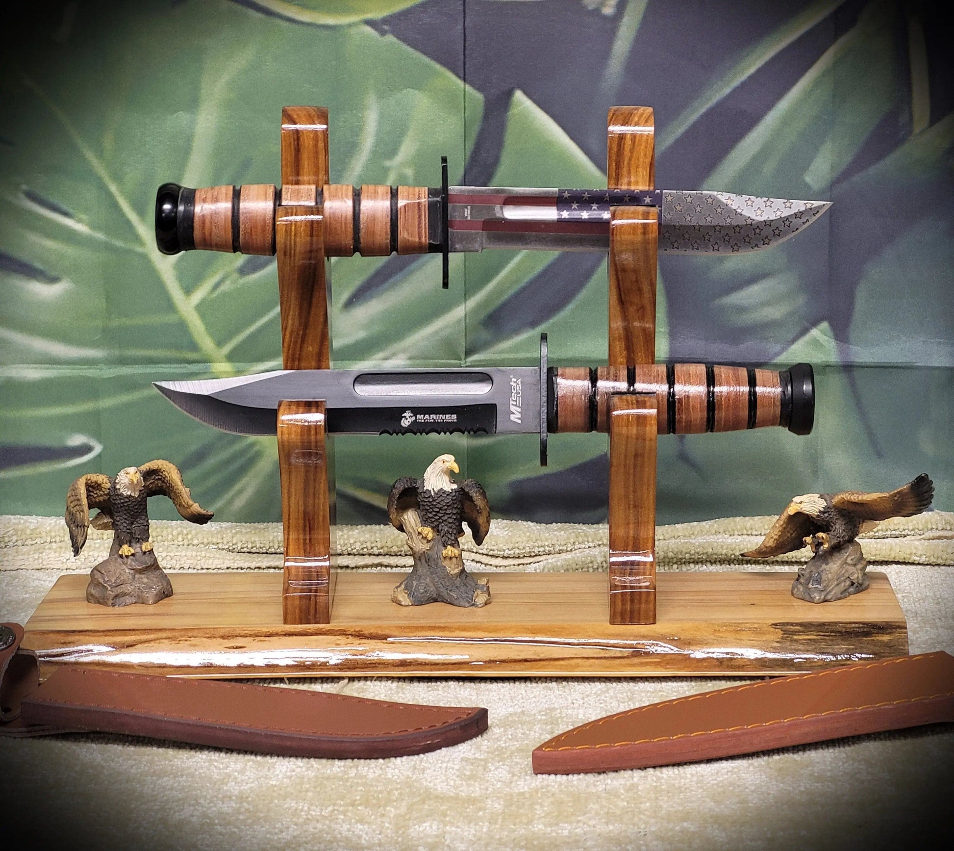 walkerwoodgifts sword display Beautiful Live Edge 2 Tier Ambrosia Maple Samurai Sword Display Stand Veteran Collectors Gift