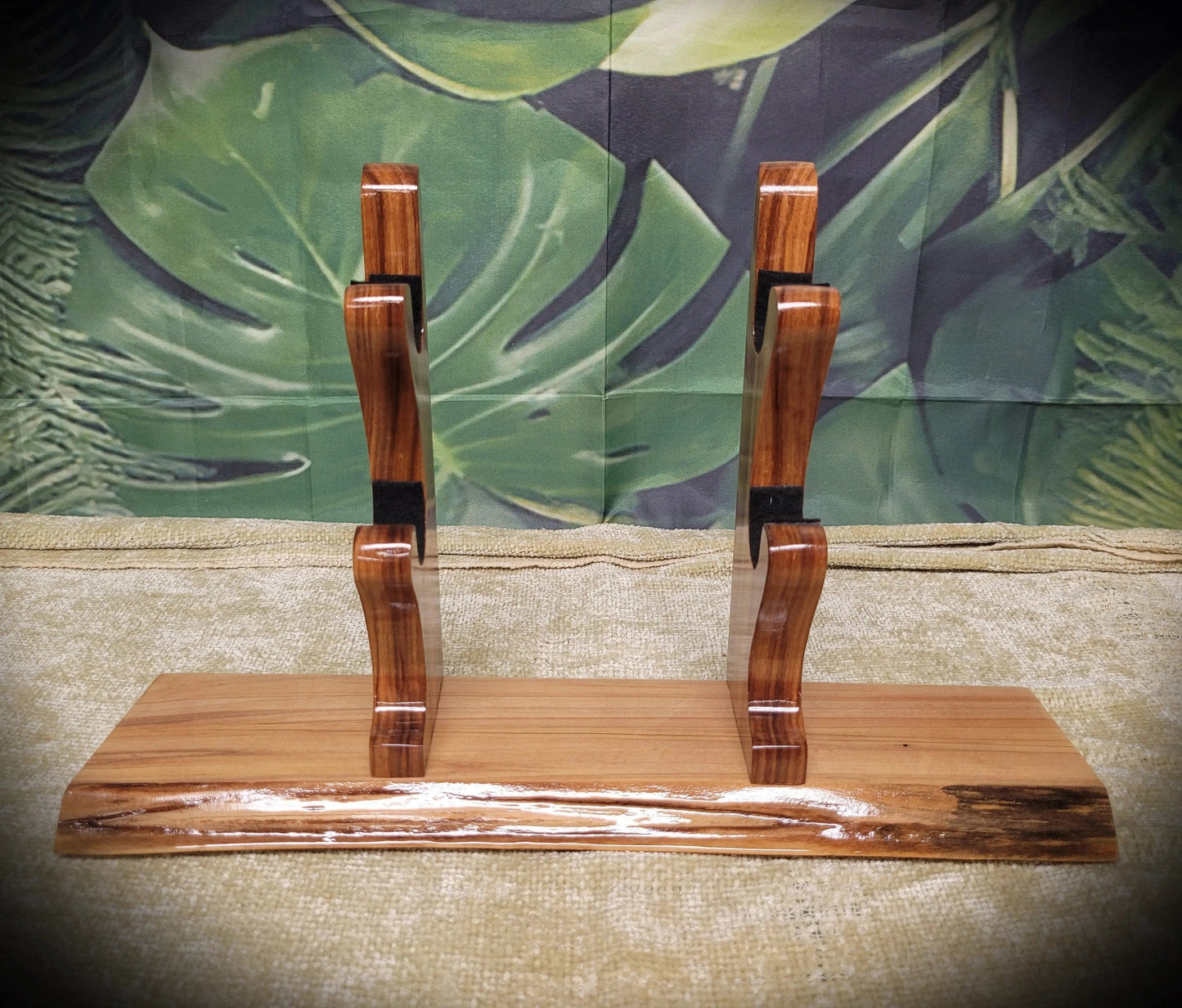 walkerwoodgifts sword display Beautiful Live Edge 2 Tier Ambrosia Maple Samurai Sword Display Stand Veteran Collectors Gift