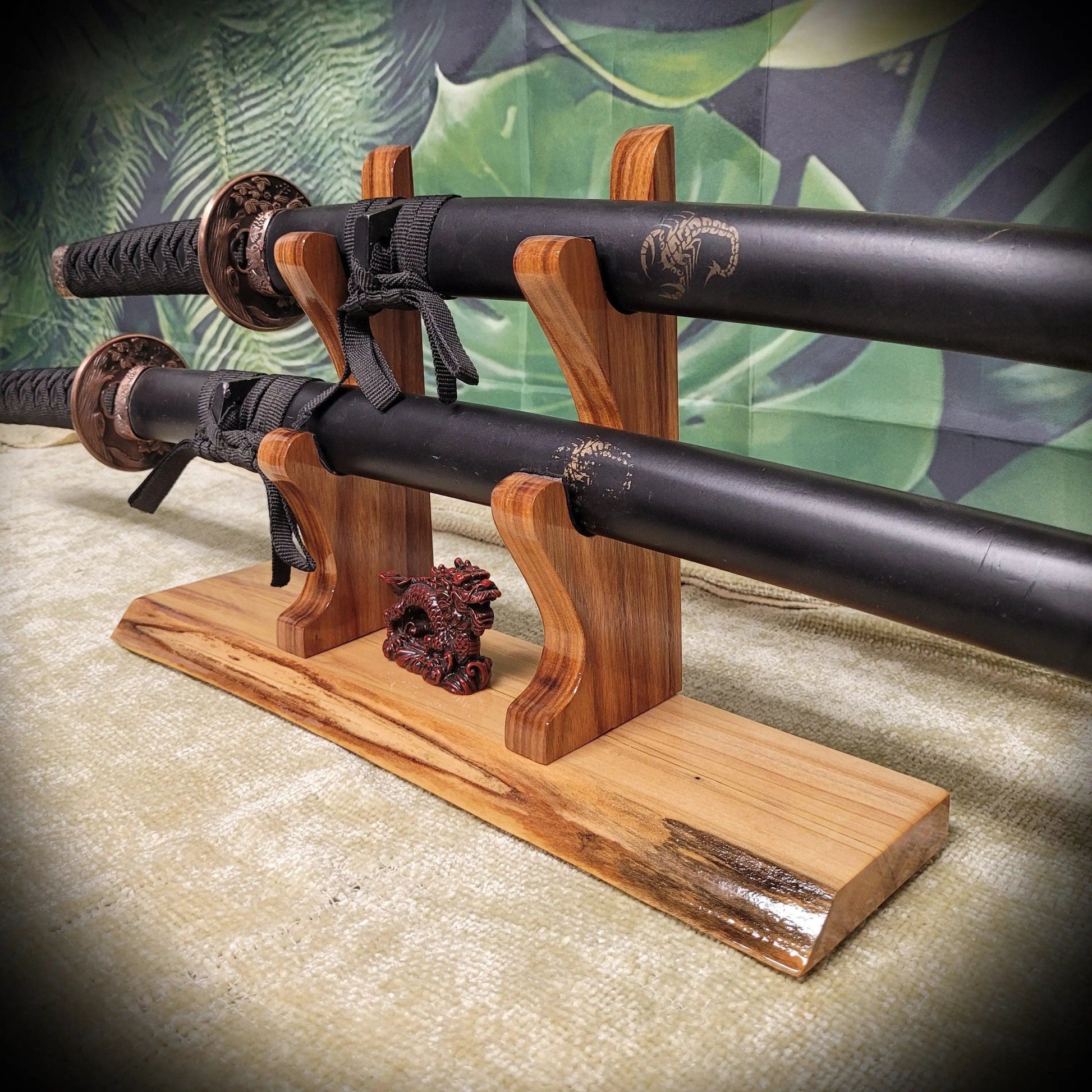 walkerwoodgifts sword display Beautiful Live Edge 2 Tier Ambrosia Maple Samurai Sword Display Stand Veteran Collectors Gift