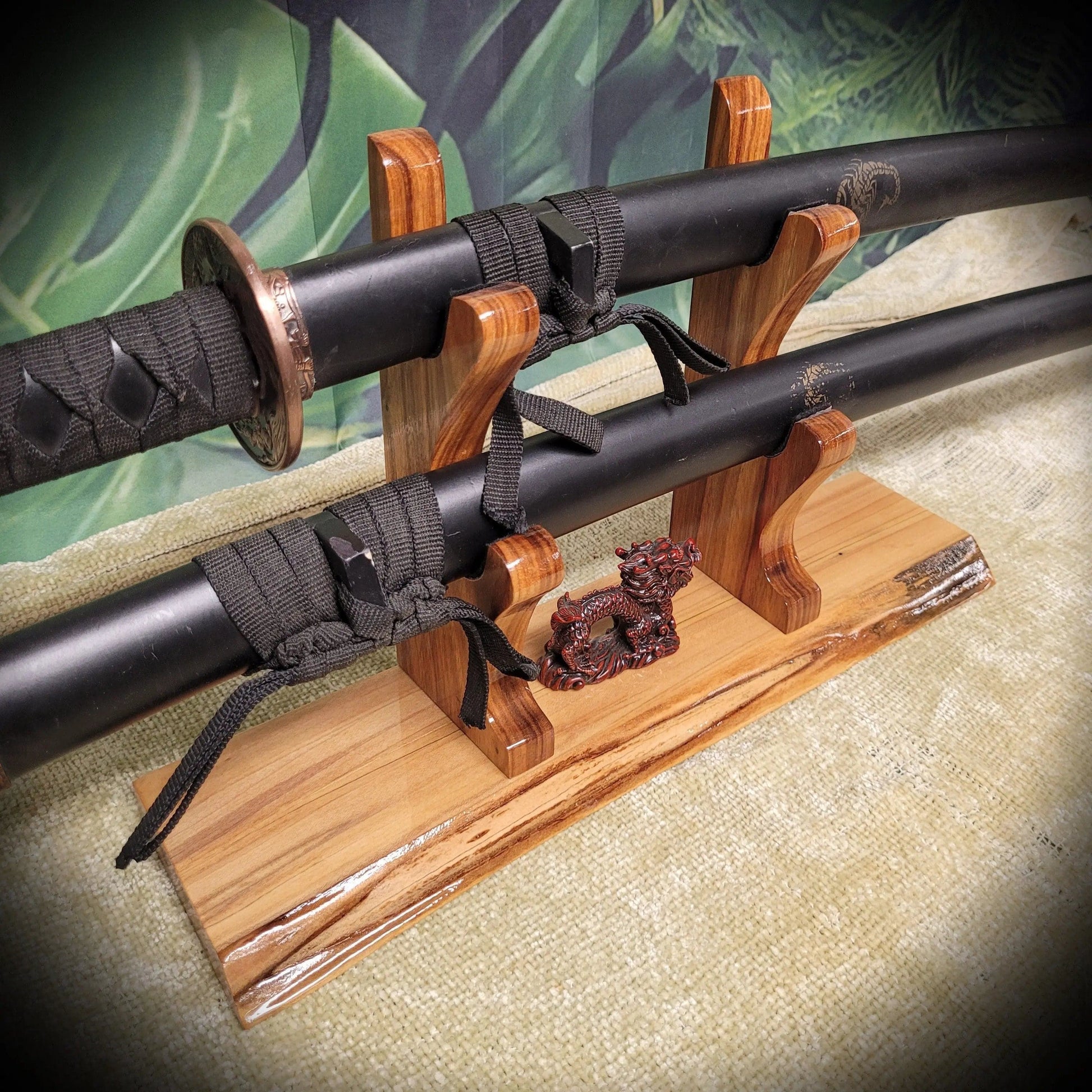walkerwoodgifts sword display Beautiful Live Edge 2 Tier Ambrosia Maple Samurai Sword Display Stand Veteran Collectors Gift