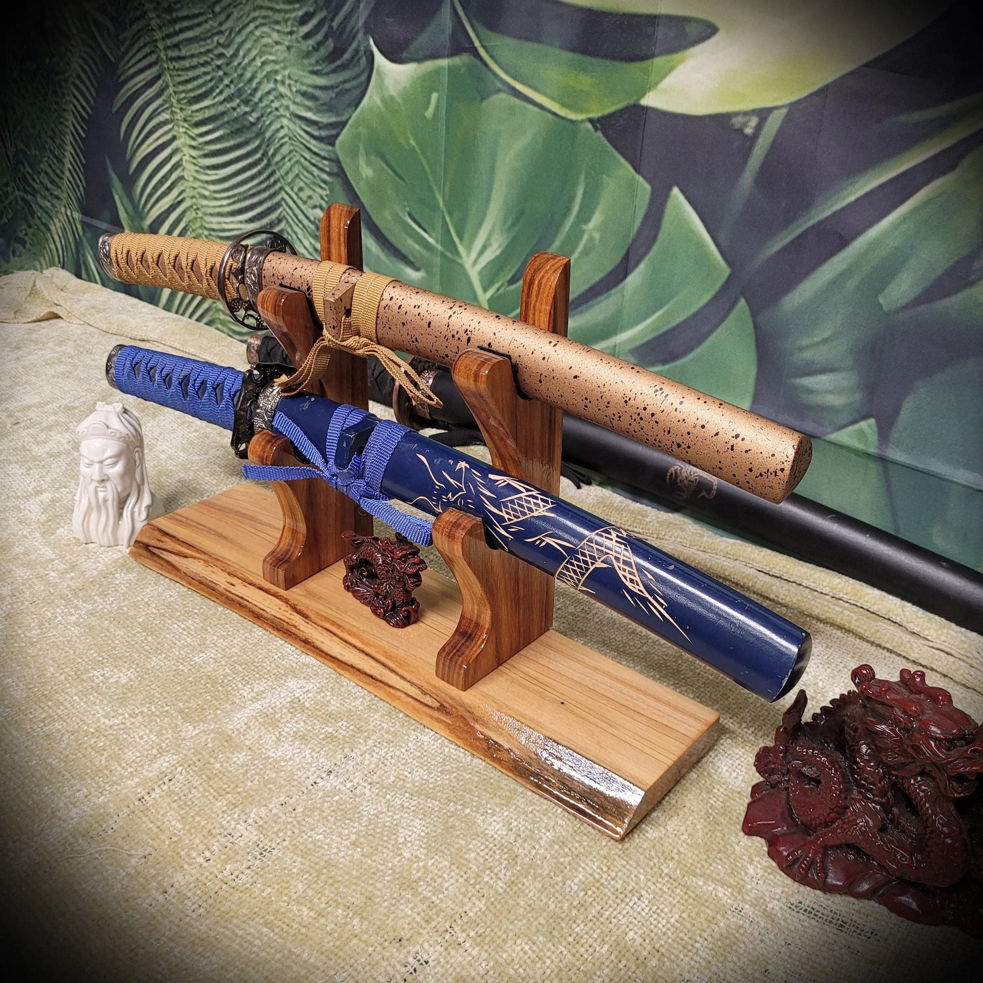 walkerwoodgifts sword display Beautiful Live Edge 2 Tier Ambrosia Maple Samurai Sword Display Stand Veteran Collectors Gift