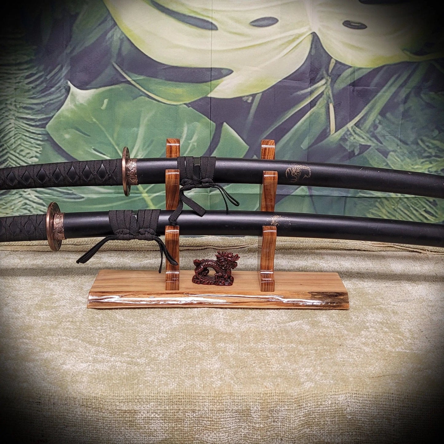 walkerwoodgifts sword display Beautiful Live Edge 2 Tier Ambrosia Maple Samurai Sword Display Stand Veteran Collectors Gift