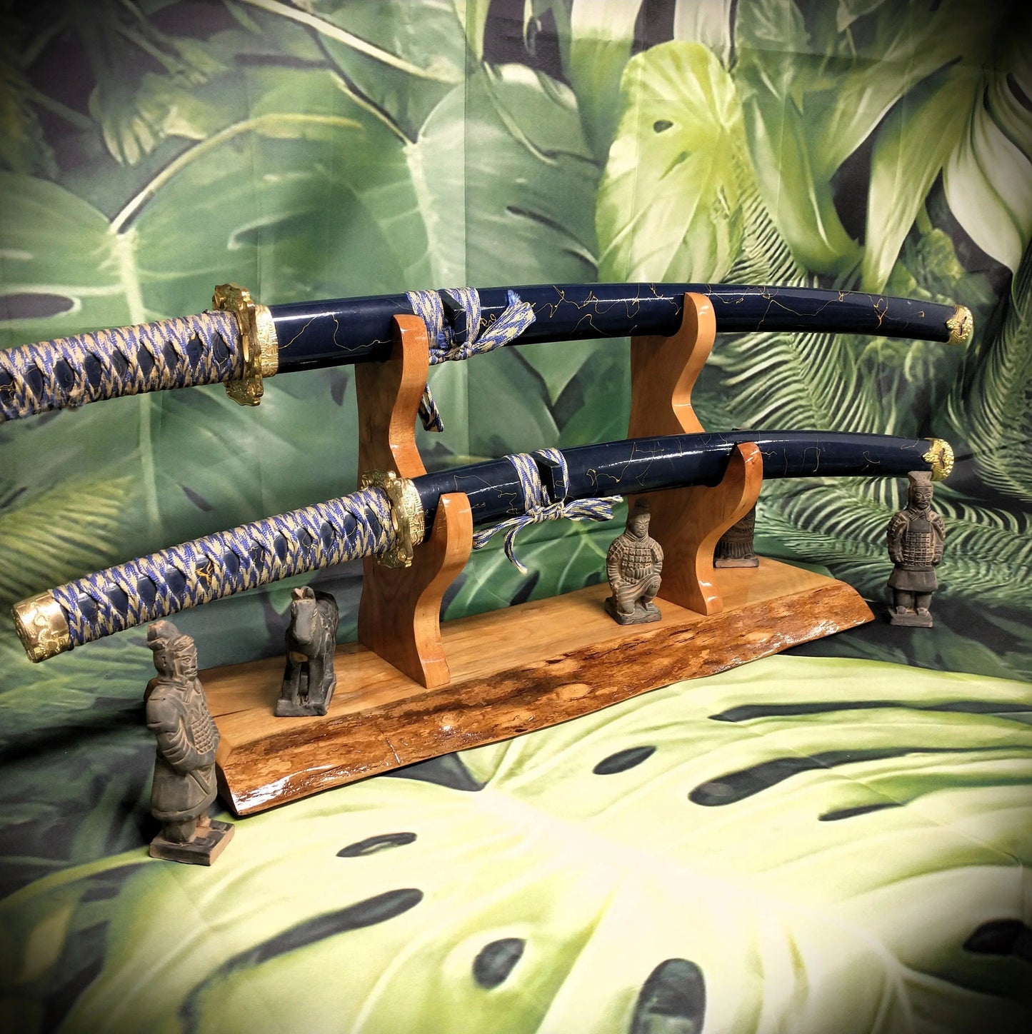 walkerwoodgifts sword display Beautiful Live Edge Cherry Sword Display 2 Tiers of Rustic Elegance for Samurai Enthusiasts