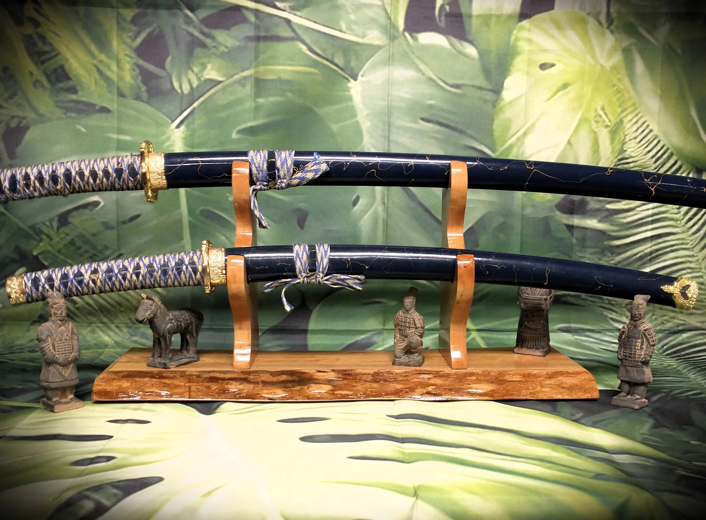 walkerwoodgifts sword display Beautiful Live Edge Cherry Sword Display 2 Tiers of Rustic Elegance for Samurai Enthusiasts