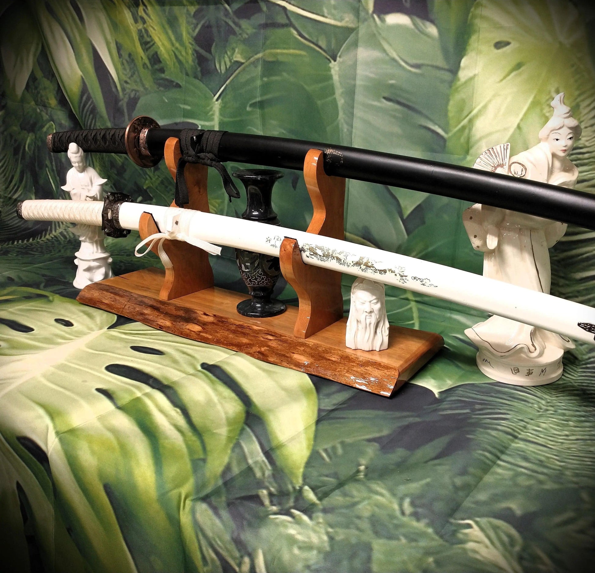 walkerwoodgifts sword display Beautiful Live Edge Cherry Sword Display 2 Tiers of Rustic Elegance for Samurai Enthusiasts
