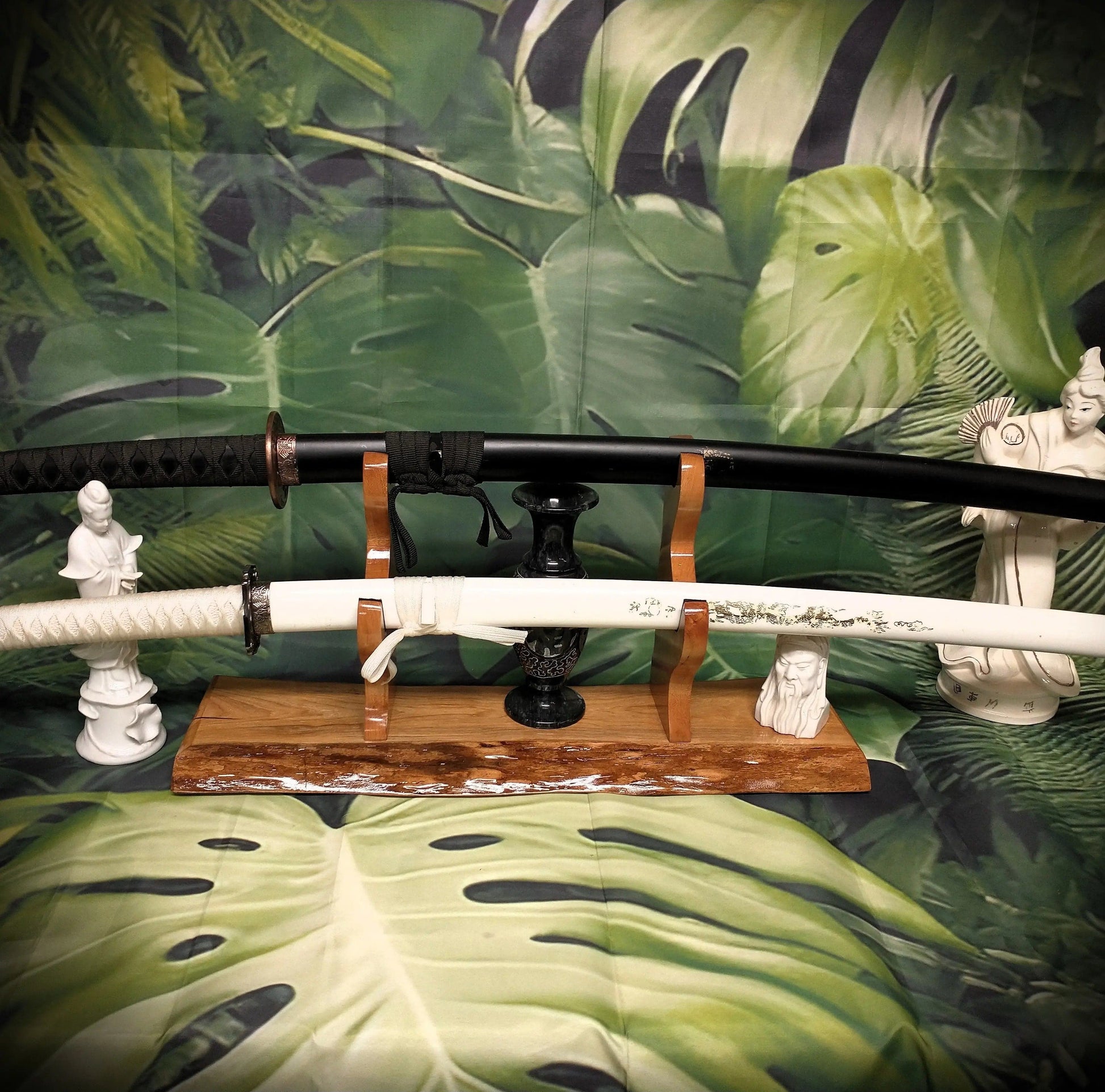 walkerwoodgifts sword display Beautiful Live Edge Cherry Sword Display 2 Tiers of Rustic Elegance for Samurai Enthusiasts