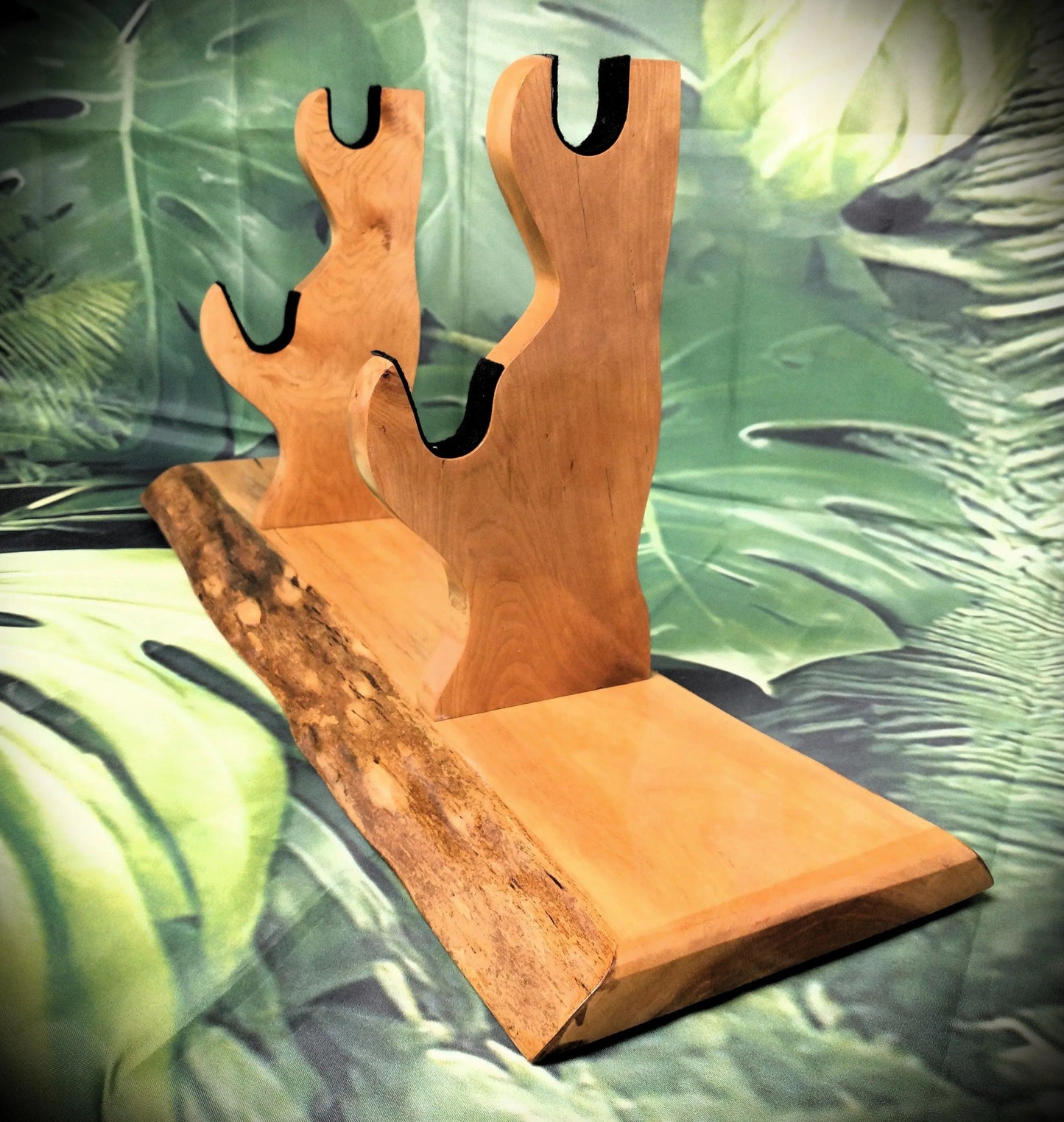 walkerwoodgifts sword display Beautiful Live Edge Cherry Sword Display 2 Tiers of Rustic Elegance for Samurai Enthusiasts