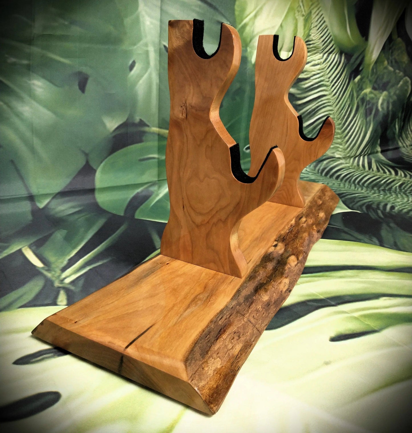 walkerwoodgifts sword display Beautiful Live Edge Cherry Sword Display 2 Tiers of Rustic Elegance for Samurai Enthusiasts