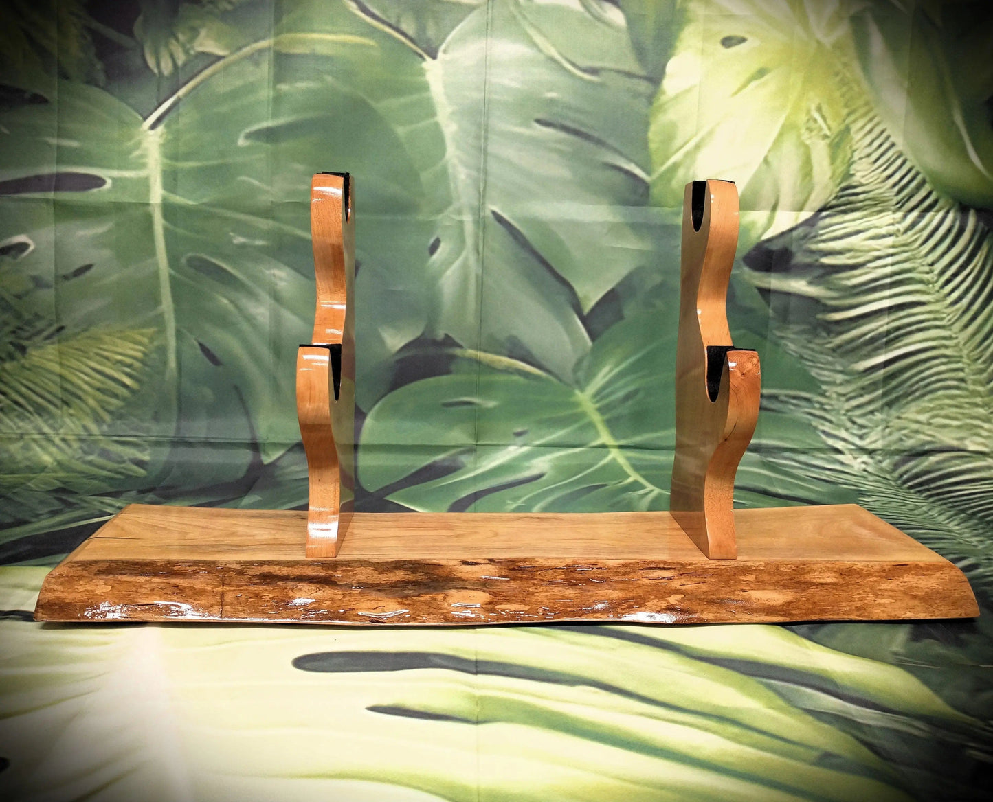 walkerwoodgifts sword display Beautiful Live Edge Cherry Sword Display 2 Tiers of Rustic Elegance for Samurai Enthusiasts
