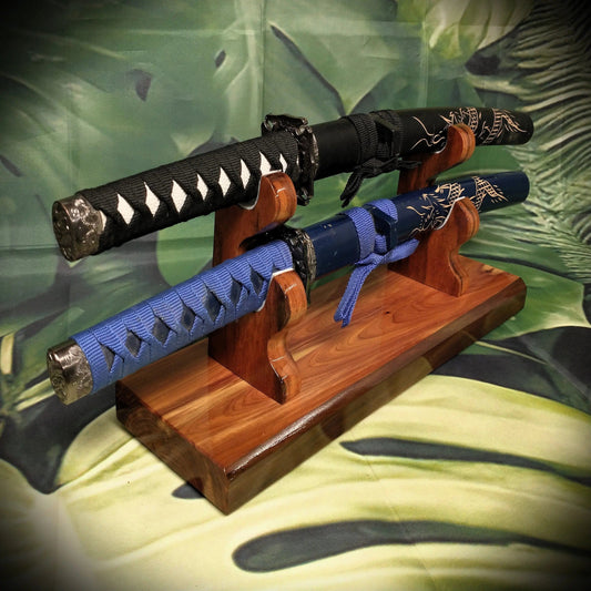 walkerwoodgifts sword display Beautiful Unique 2 Tier Red Cedar & Rosewood Sword Stand Display Collector Gift