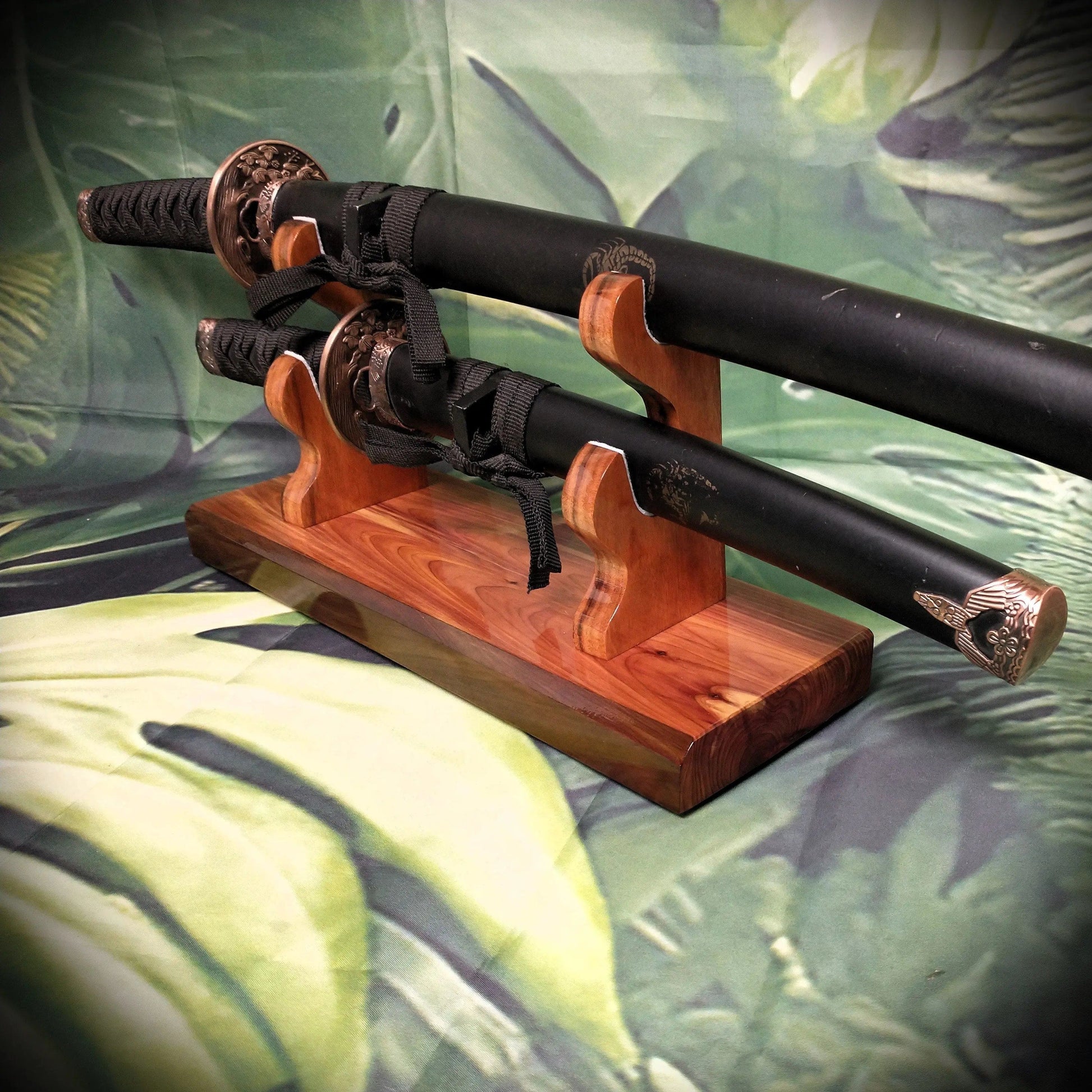walkerwoodgifts sword display Beautiful Unique 2 Tier Red Cedar & Rosewood Sword Stand Display Collector Gift