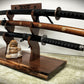 walkerwoodgifts sword display Copy of Beautiful Rustic Live Edge 3 Tier Walnut  Japanese Samurai Display Stand Collectors Gift