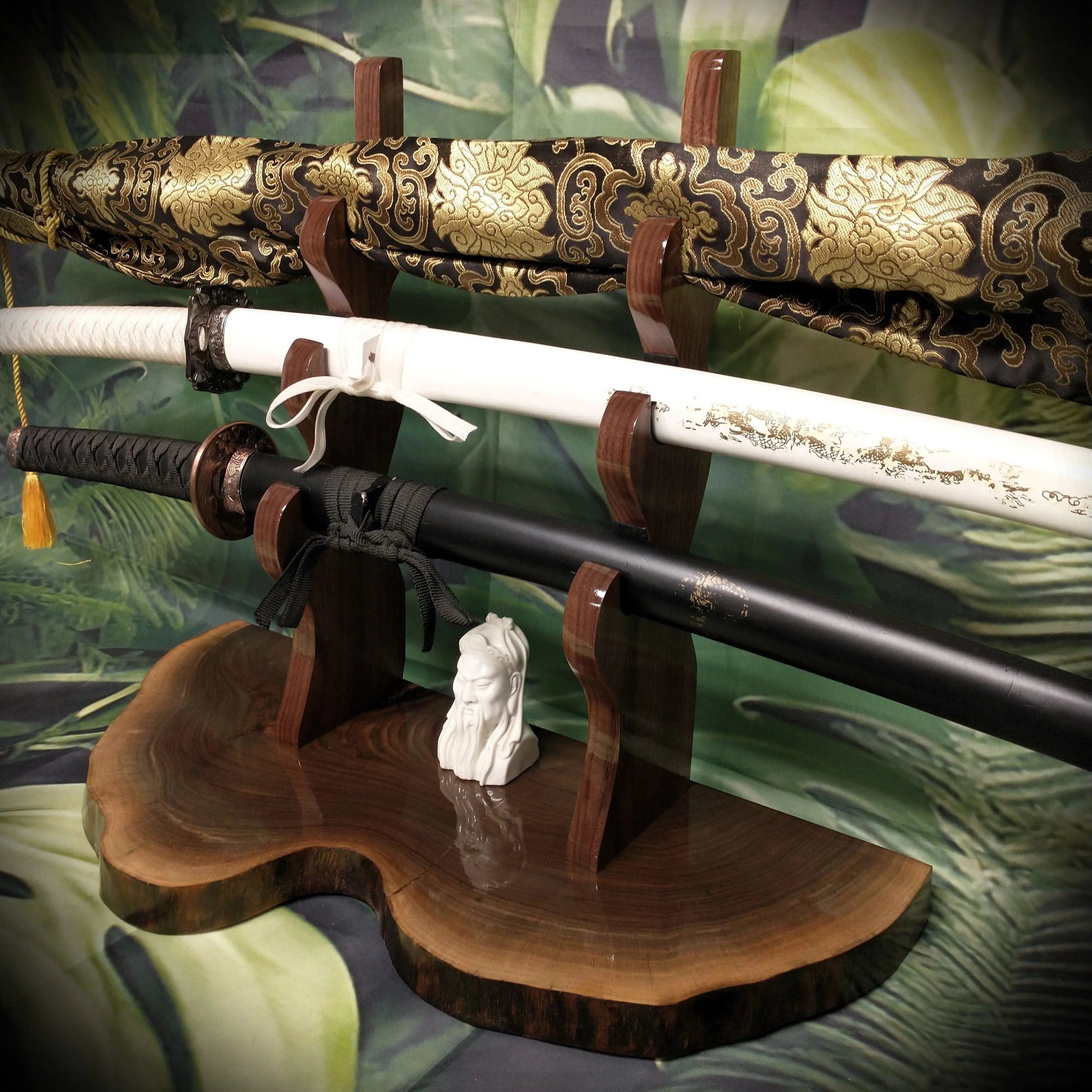 walkerwoodgifts sword display Exotic Live Edge Walnut 3 Tier Display Stand Samurai Perfect Collectors Gift