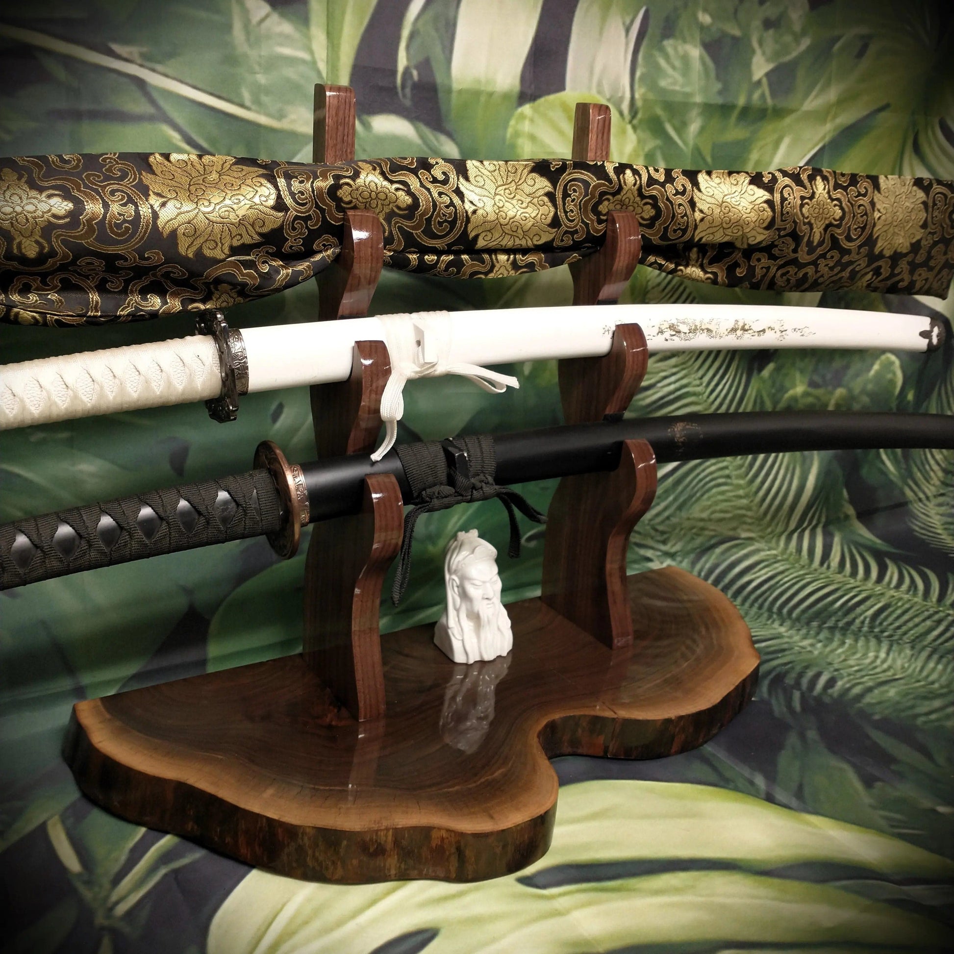 walkerwoodgifts sword display Exotic Live Edge Walnut 3 Tier Display Stand Samurai Perfect Collectors Gift
