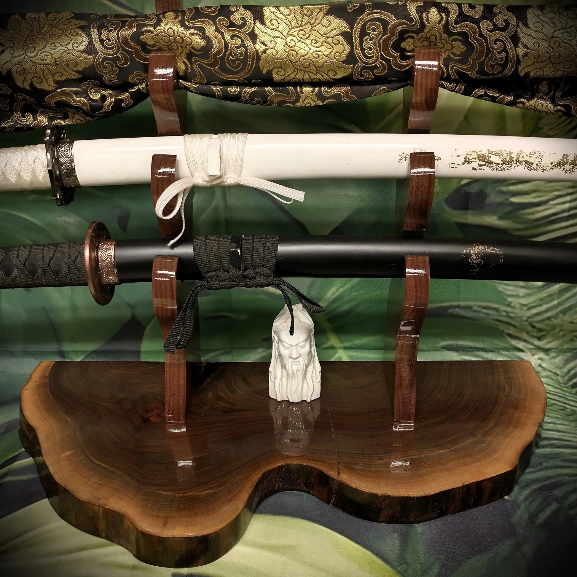 walkerwoodgifts sword display Exotic Live Edge Walnut 3 Tier Display Stand Samurai Perfect Collectors Gift