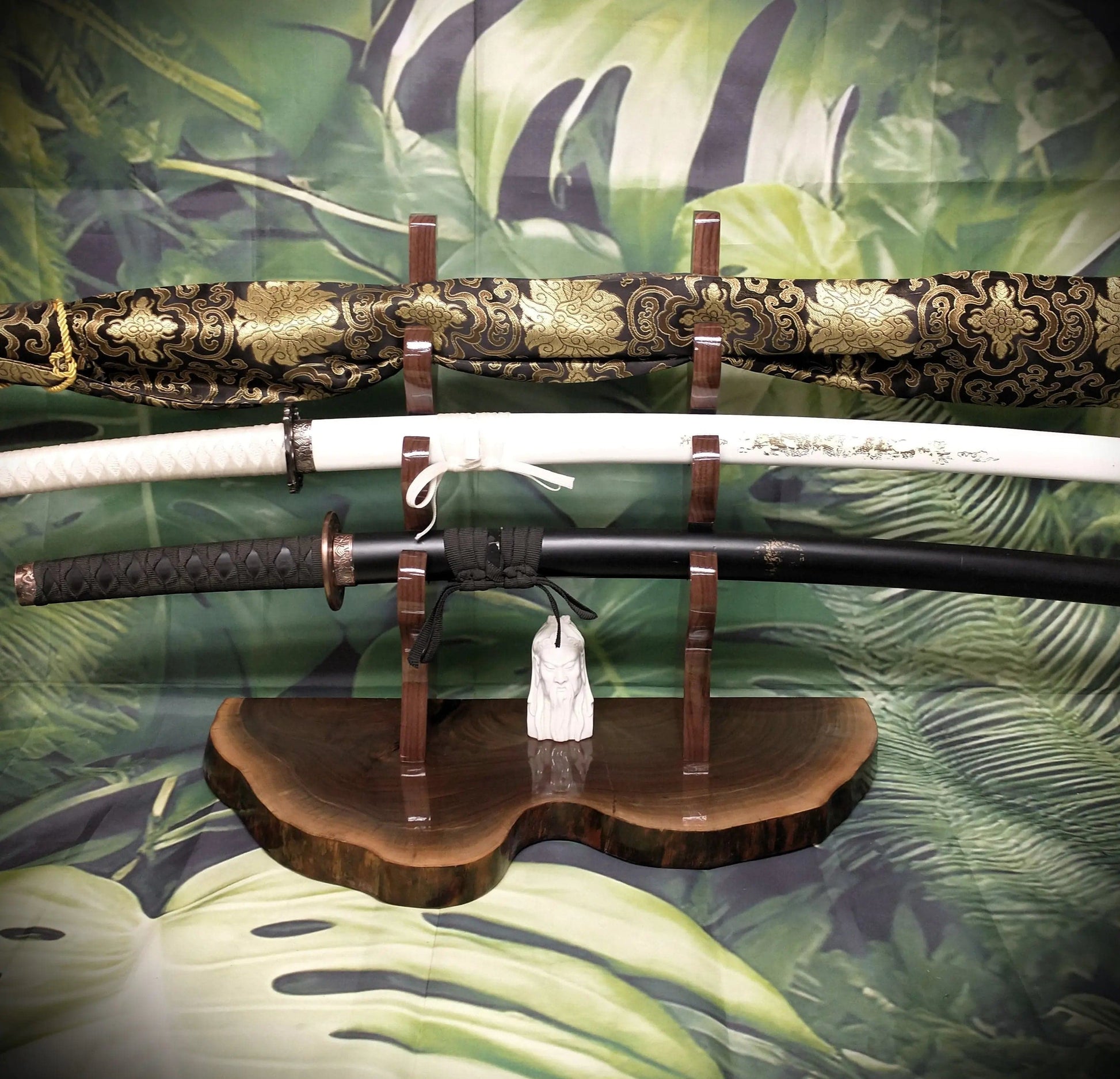 walkerwoodgifts sword display Exotic Live Edge Walnut 3 Tier Display Stand Samurai Perfect Collectors Gift